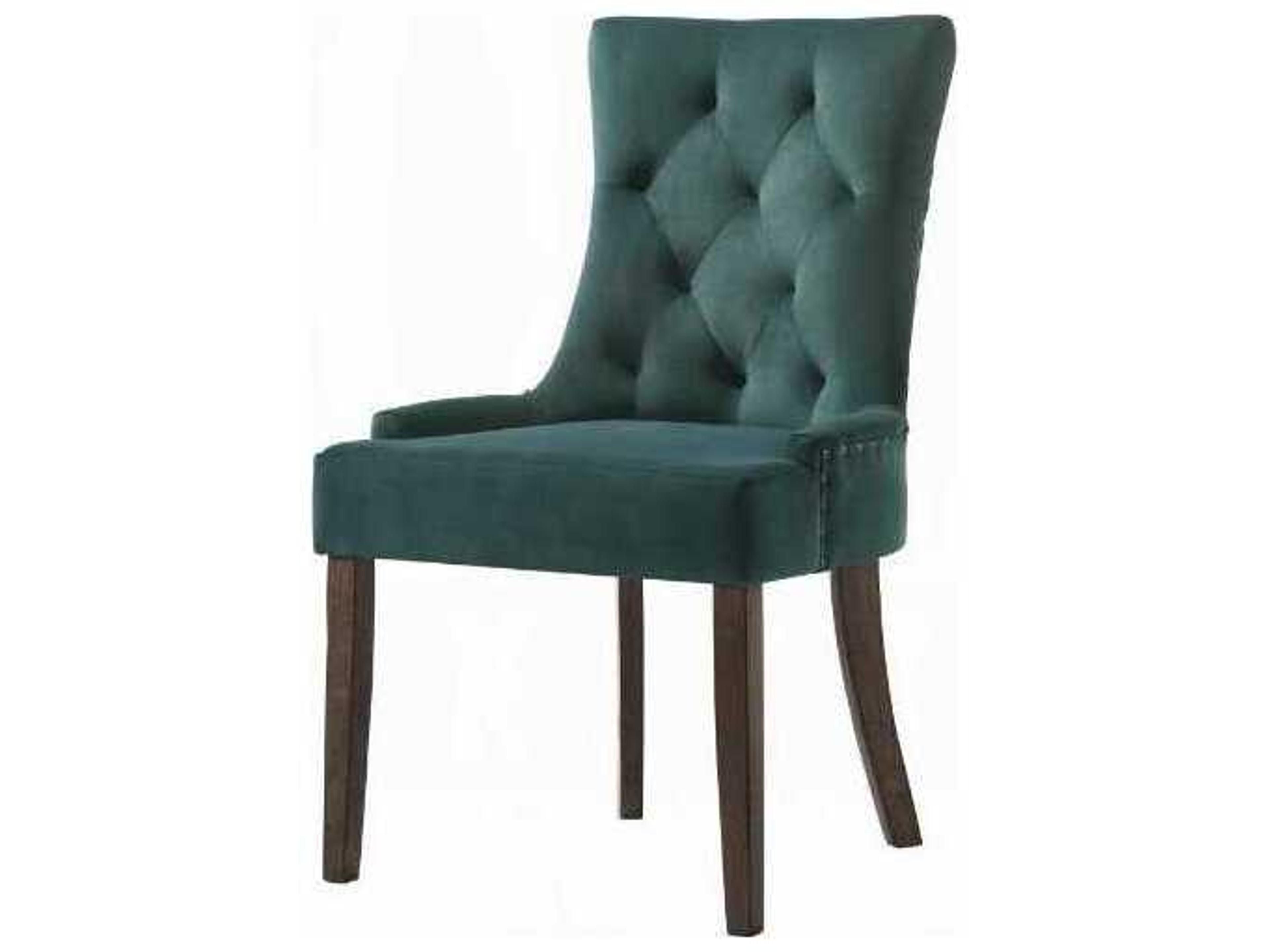 Acme Furniture Farren Rubberwood Green Velvet Upholstered Armless Dining Chair Set of 2