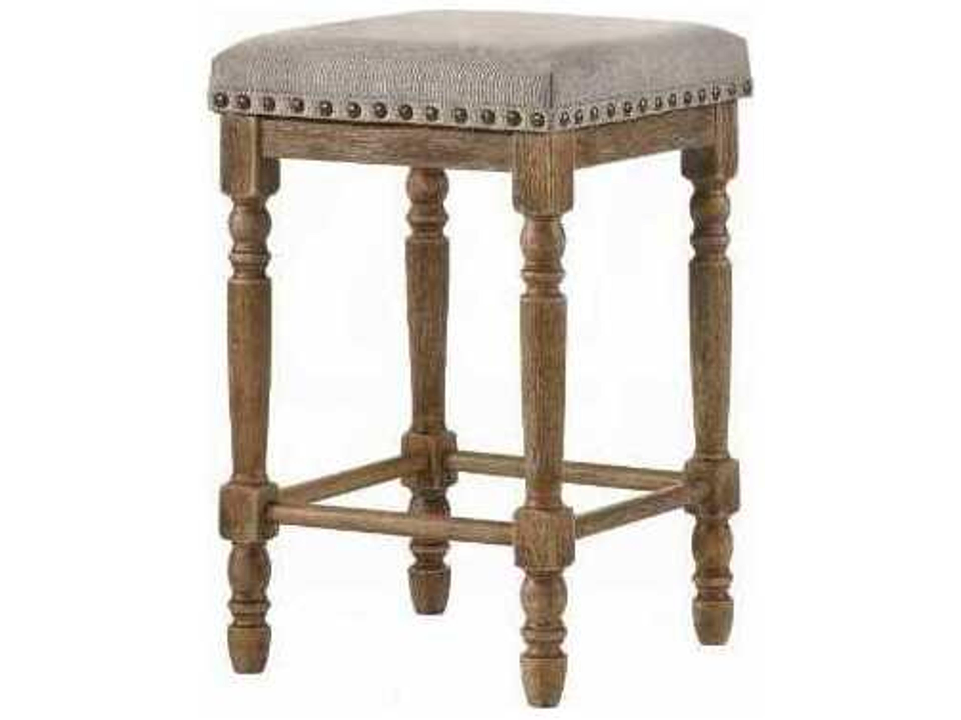 Acme Furniture Farsiris Beige Fabric Weathered Oak Upholstered Rubberwood Counter Stool