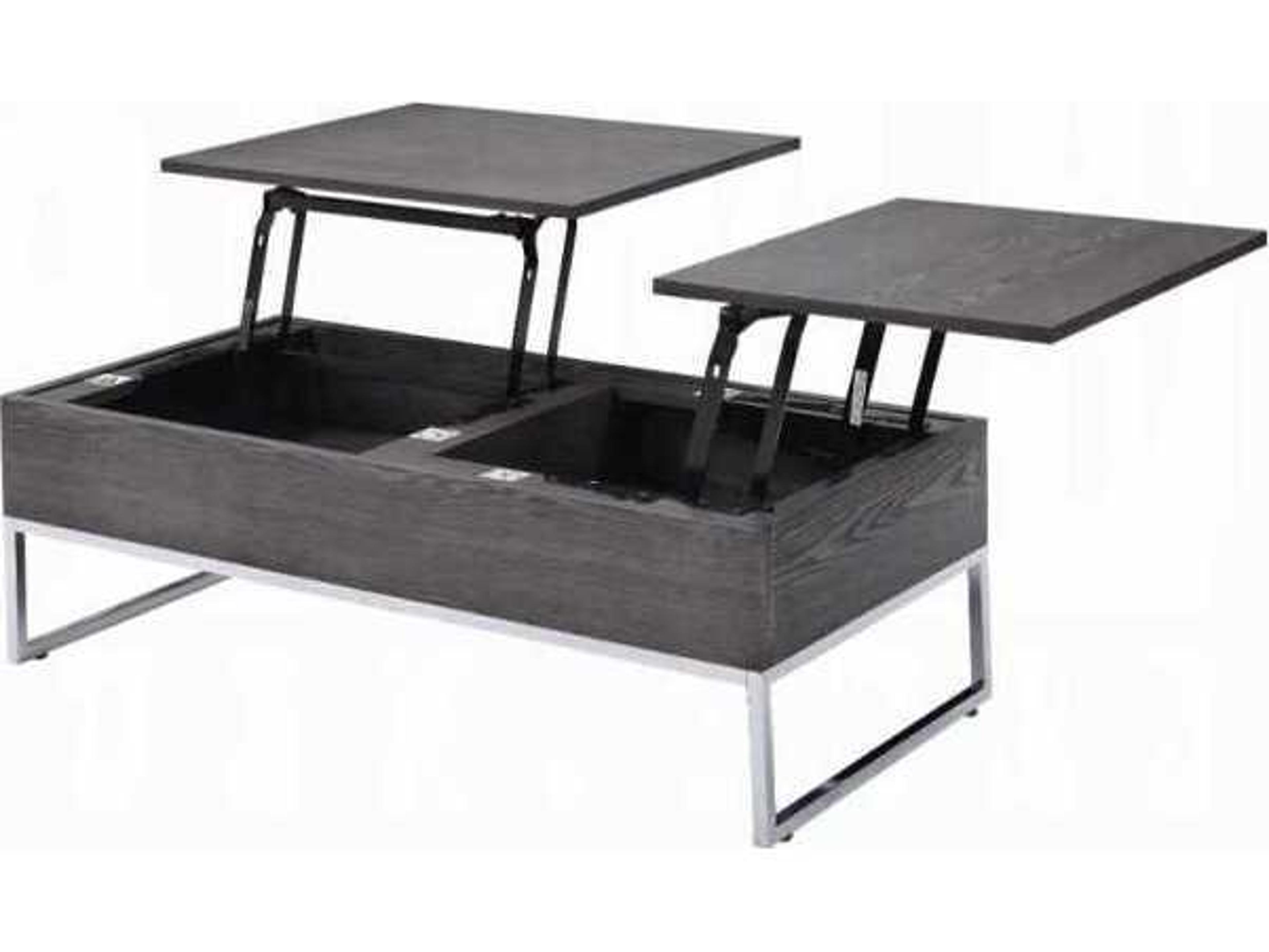 Acme Furniture Iban Rectangular Wood Gray Oak Chrome Coffee Table