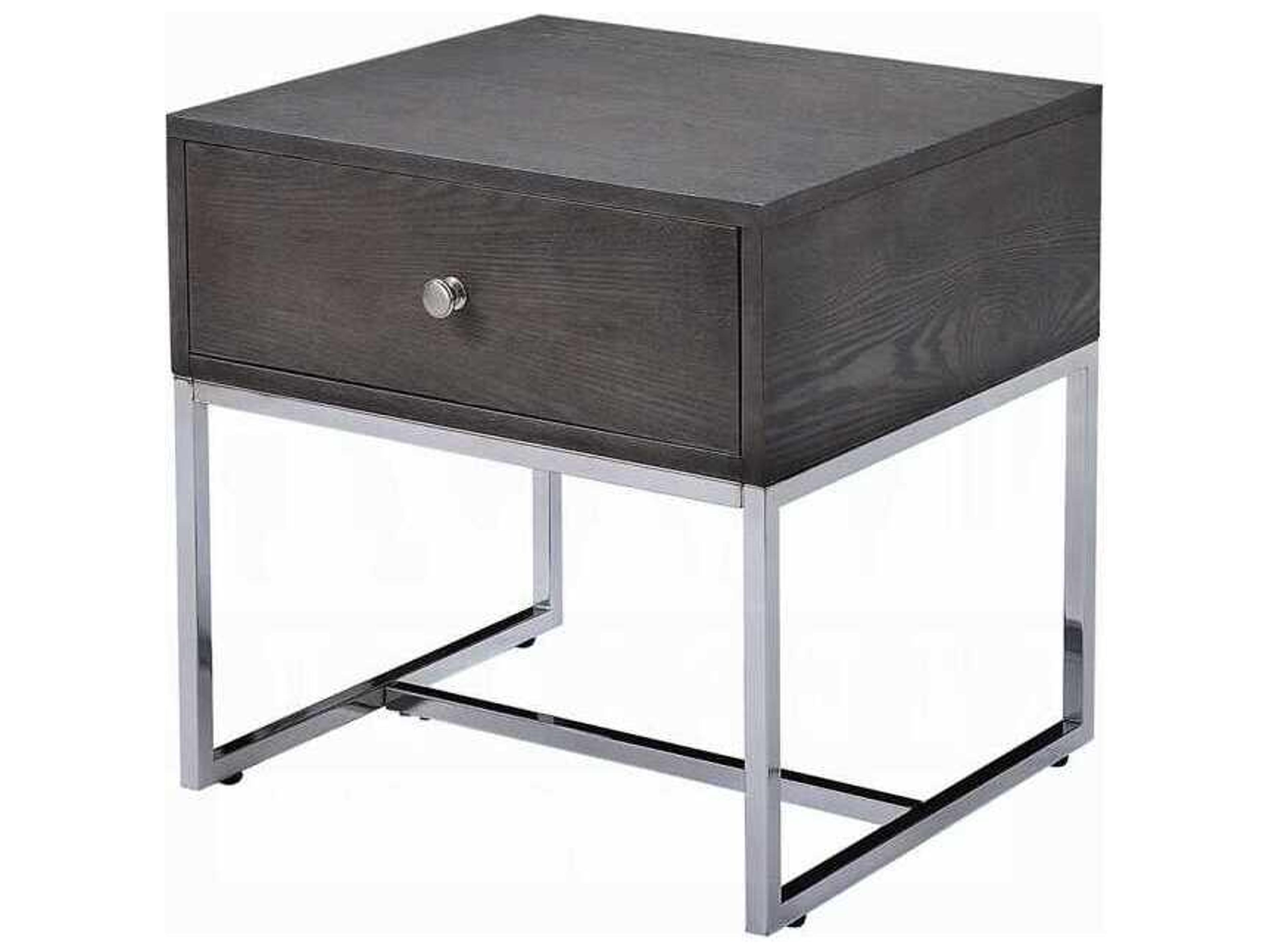 Acme Furniture Iban Square Wood Gray Oak Chrome End Table