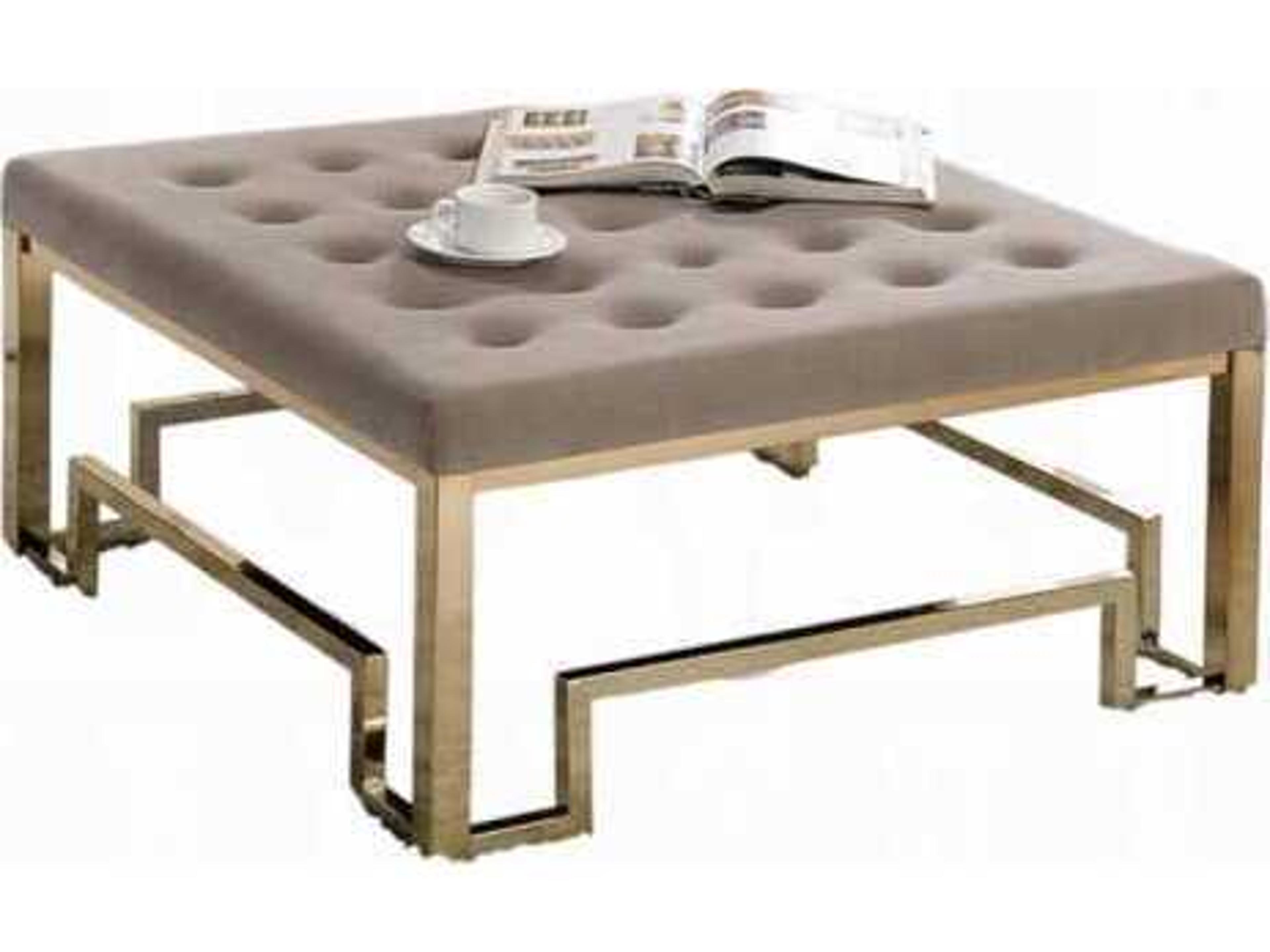 Acme Furniture Fabric Champagne Upholstered Ottoman