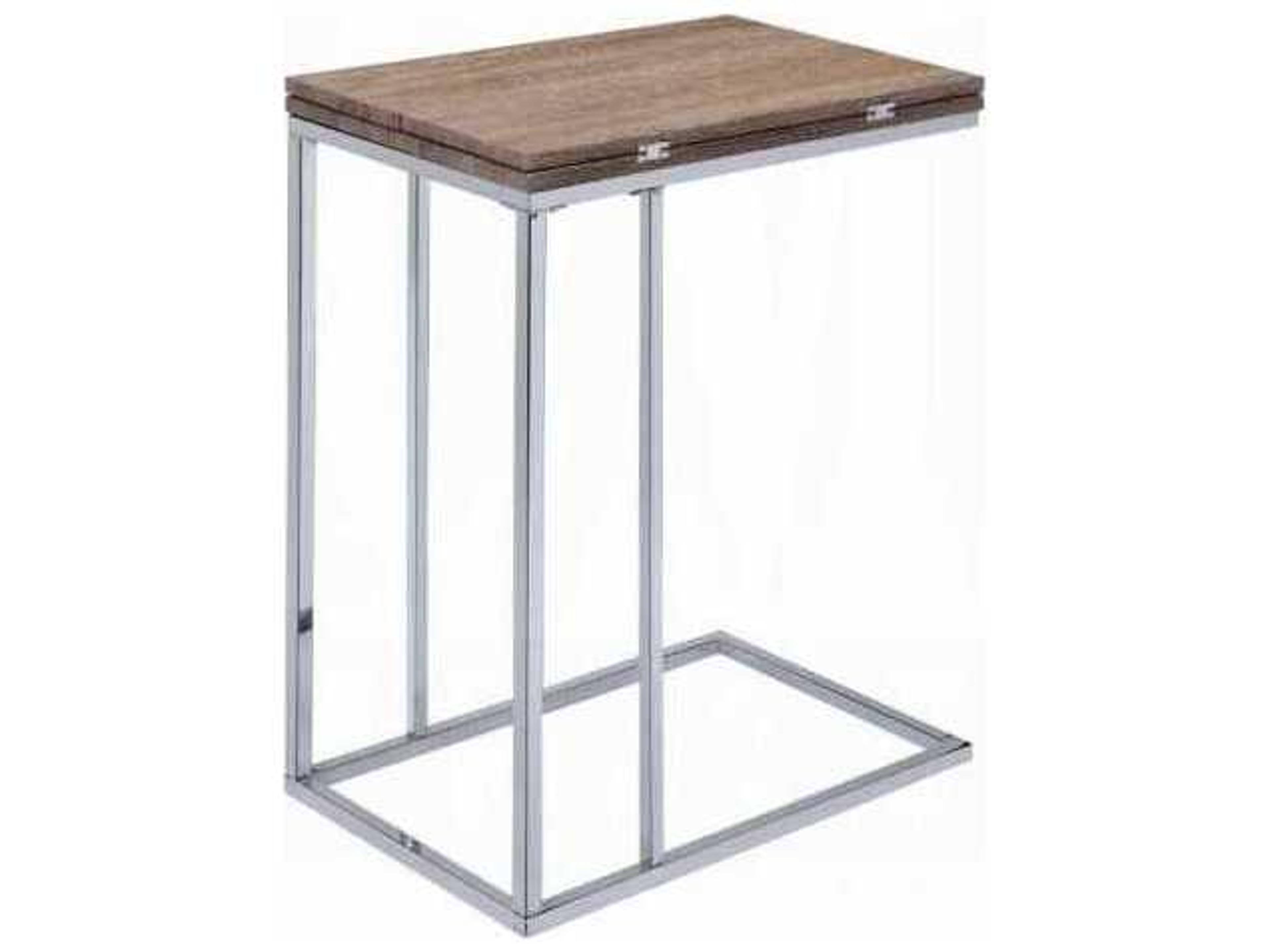 Rectangular Wood Weathered Oak Chrome End Table