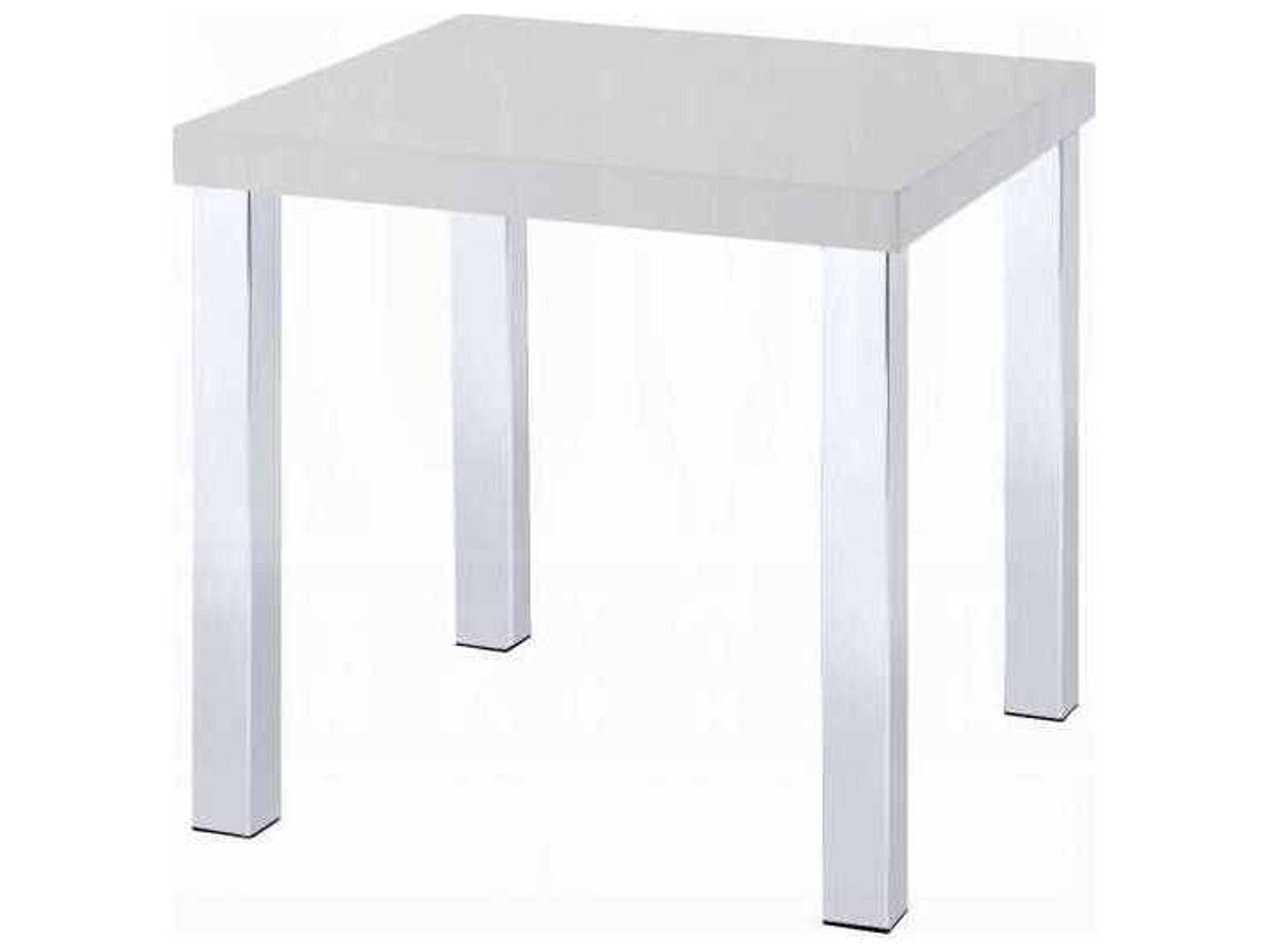 Harta Square Wood White High Gloss Chrome End Table
