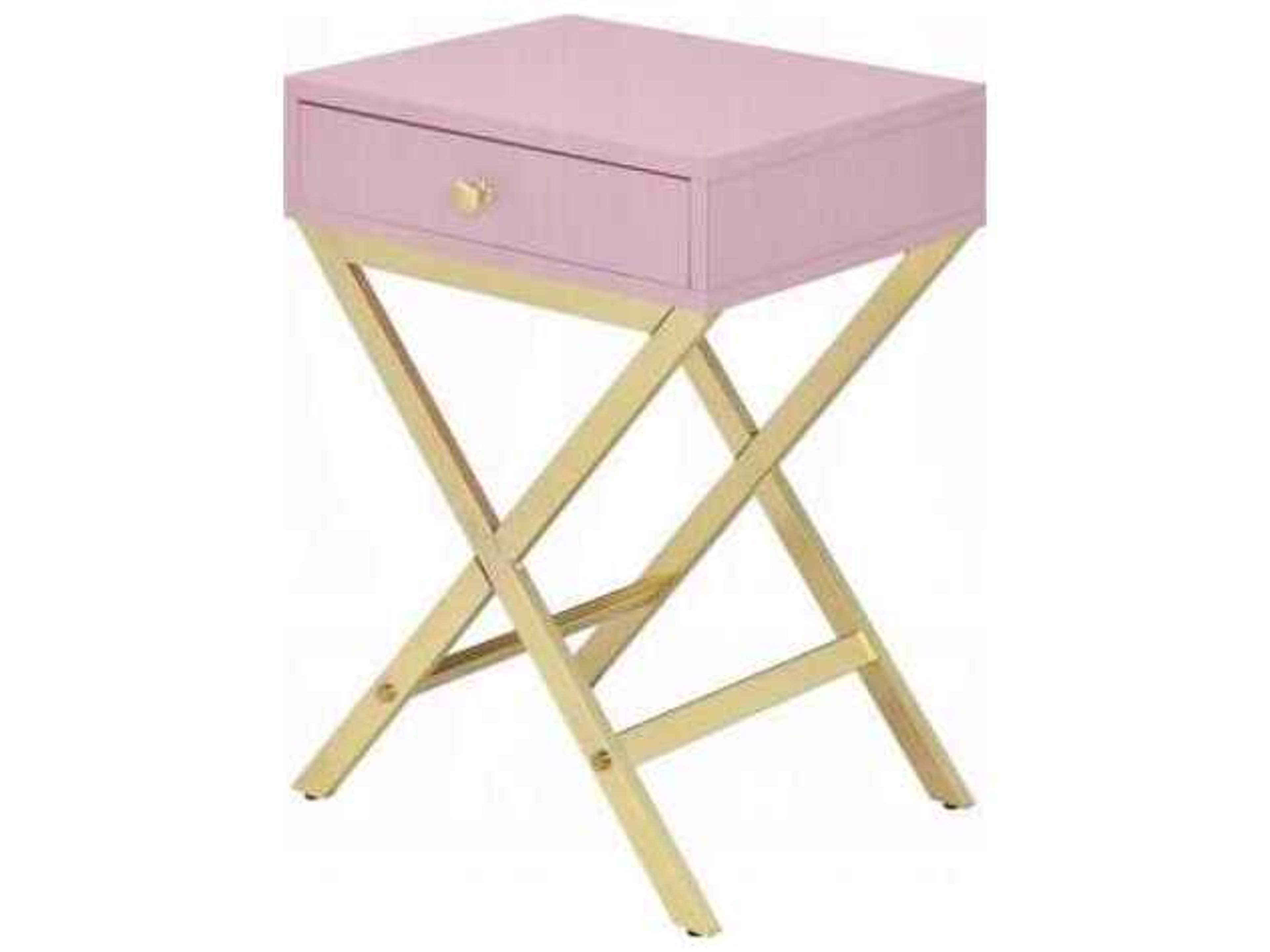 Acme Furniture Coleen Rectangular Wood Pink Gold End Table