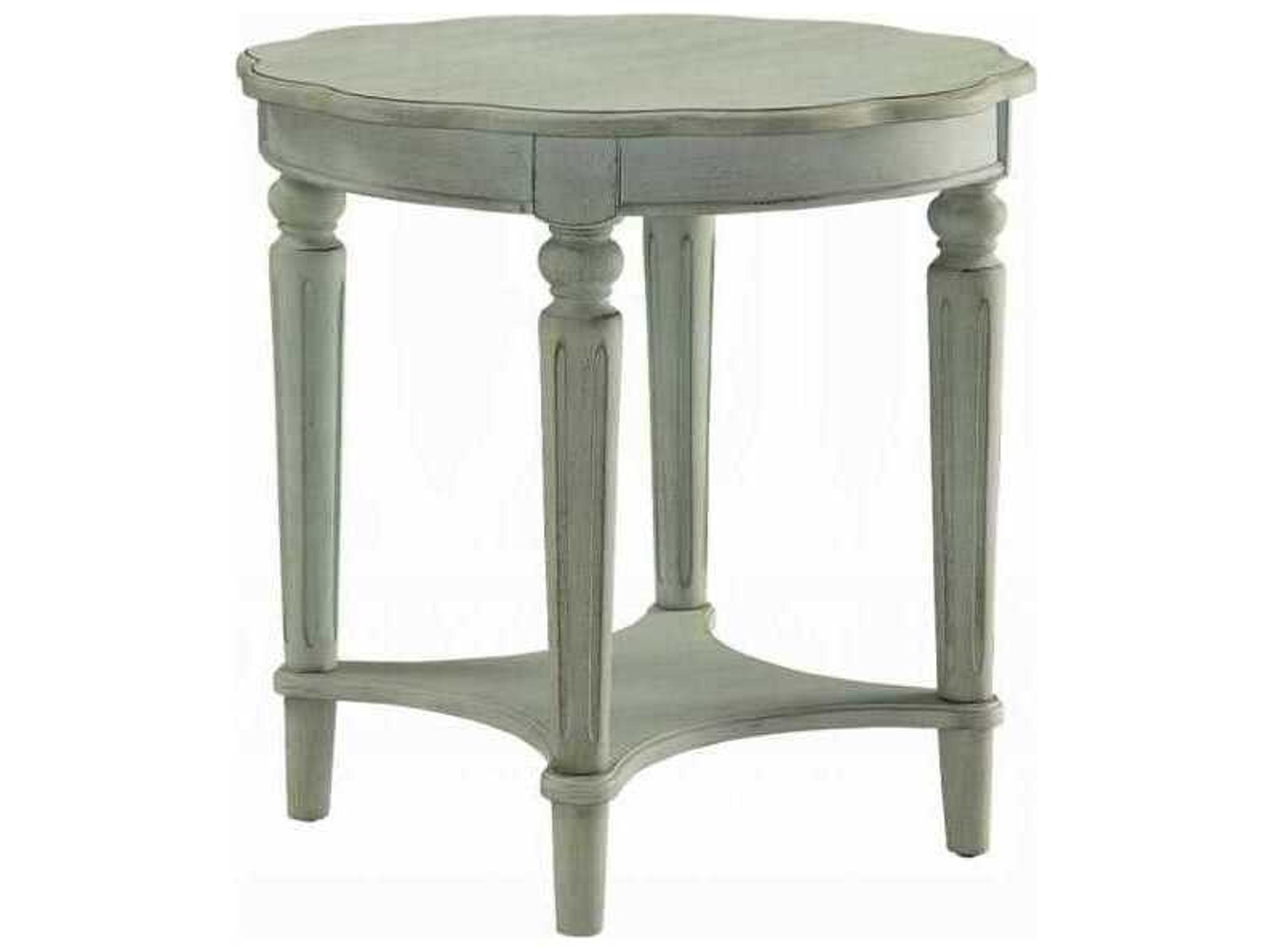 Fordon Round Wood Antique Green End Table