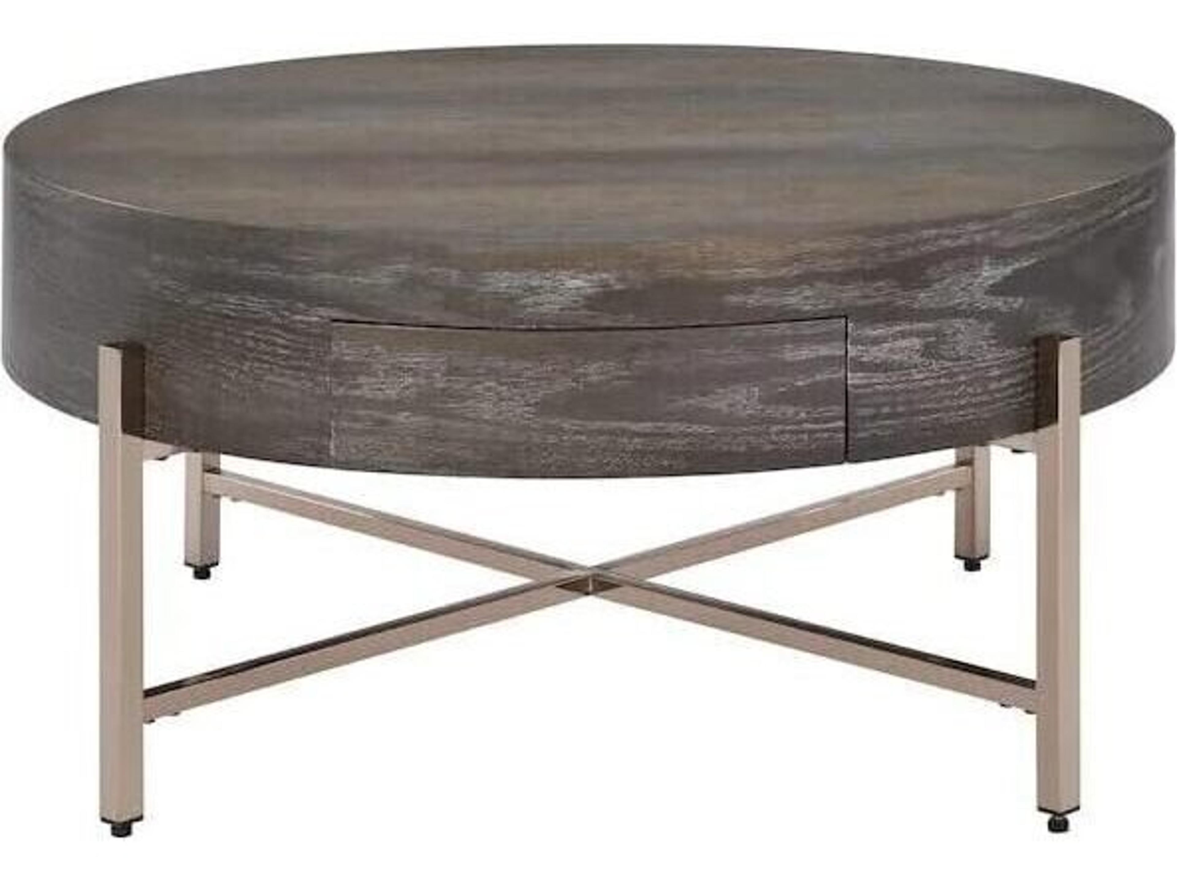 Acme Furniture Round Wood Light Brown Champagne Coffee Table