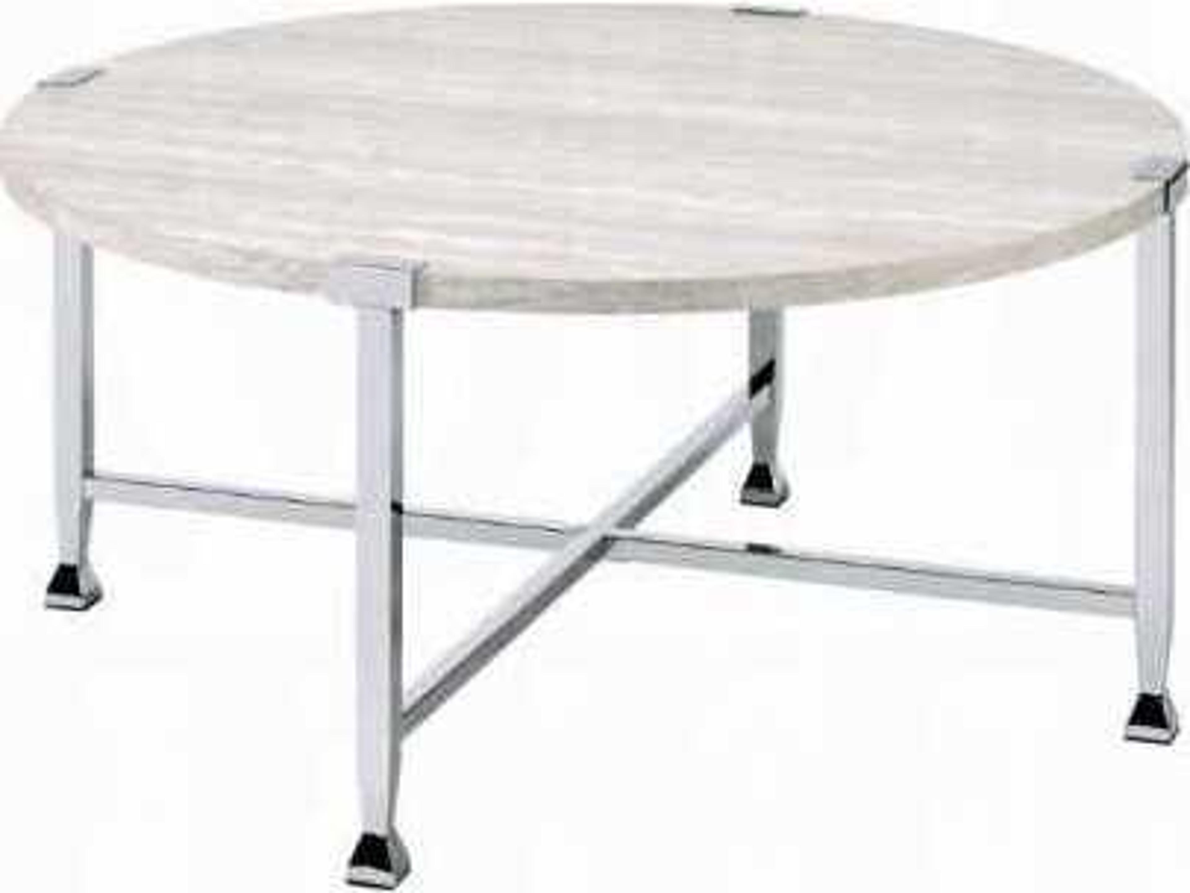 Acme Furniture Brecon Round Wood White Oak Chrome Coffee Table