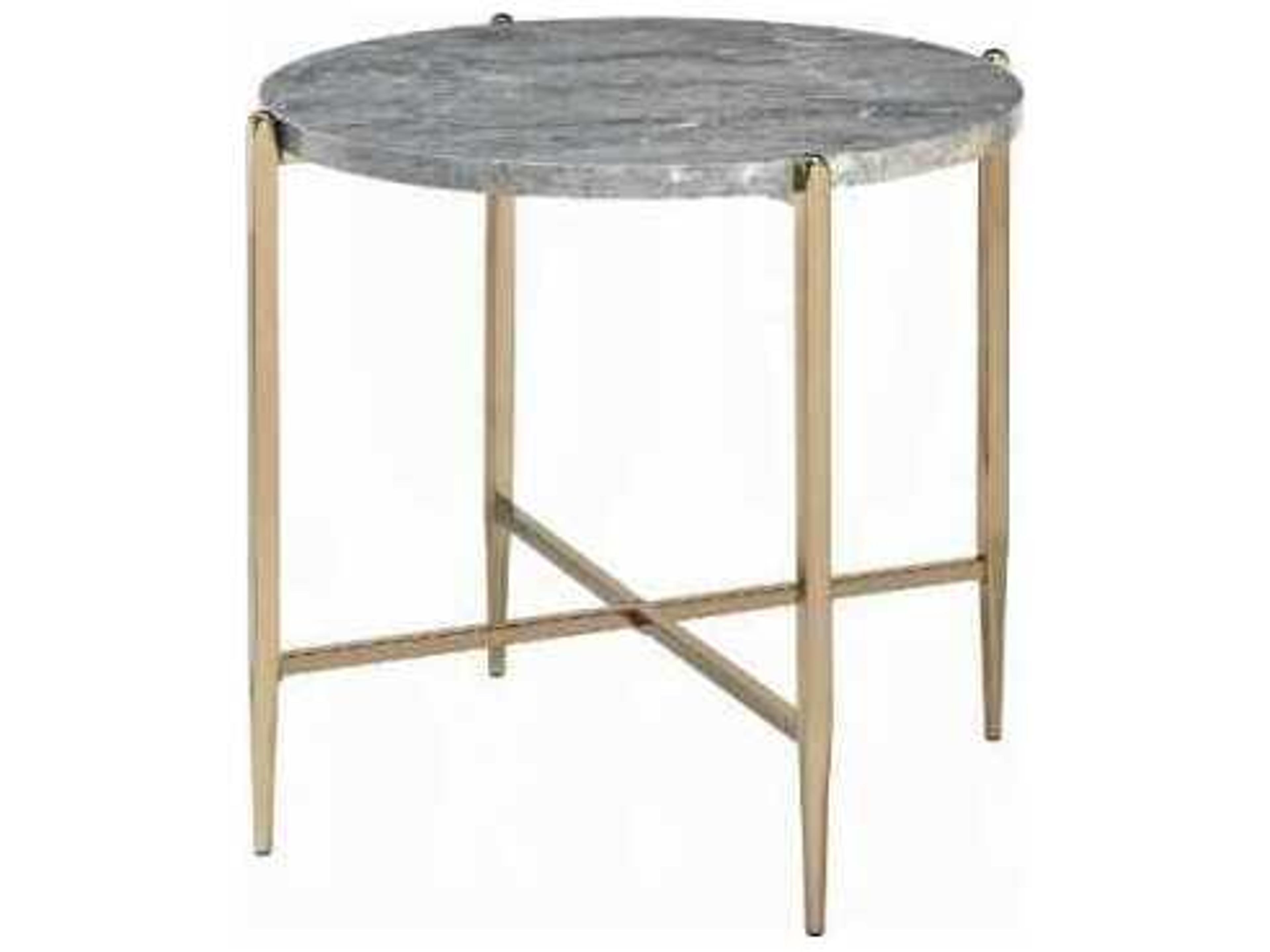 Acme Furniture Round Faux Marble Engineered Stone Top Champagne End Table