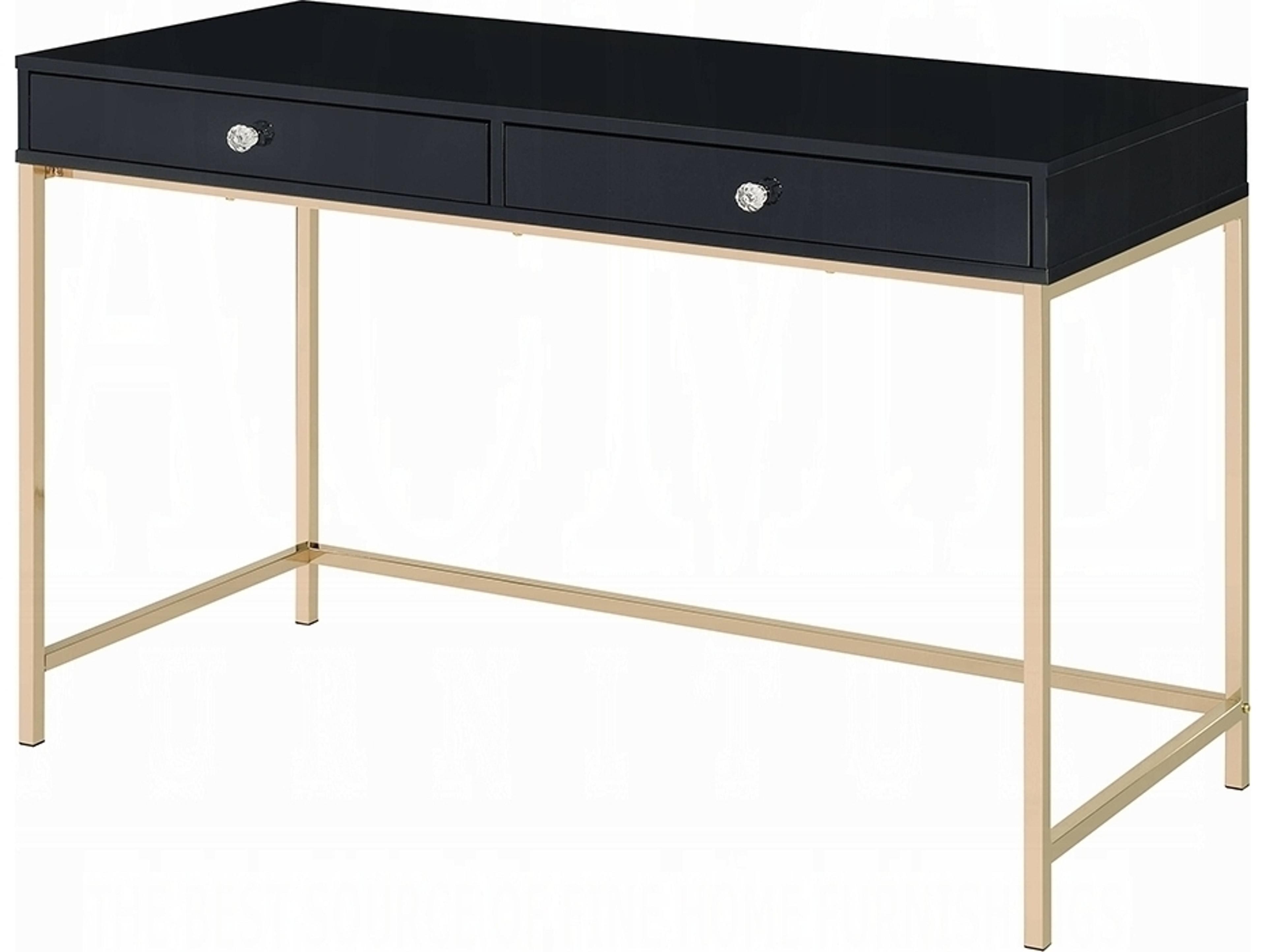 Acme Furniture Ottey Black High Gloss Gold Writing Desk