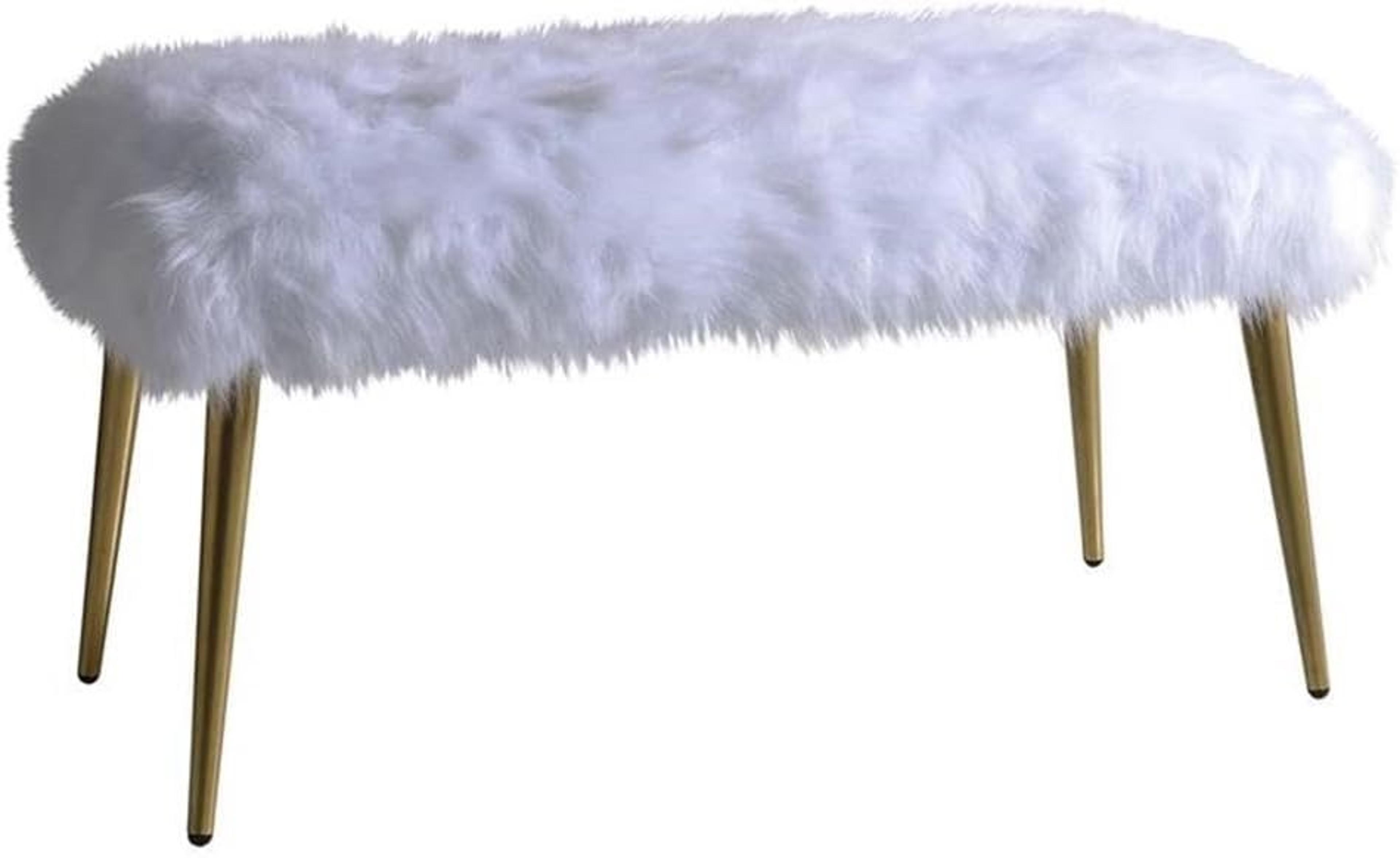 Acme Furniture Bagley Ii White Faux Fur Gold Accent Bench