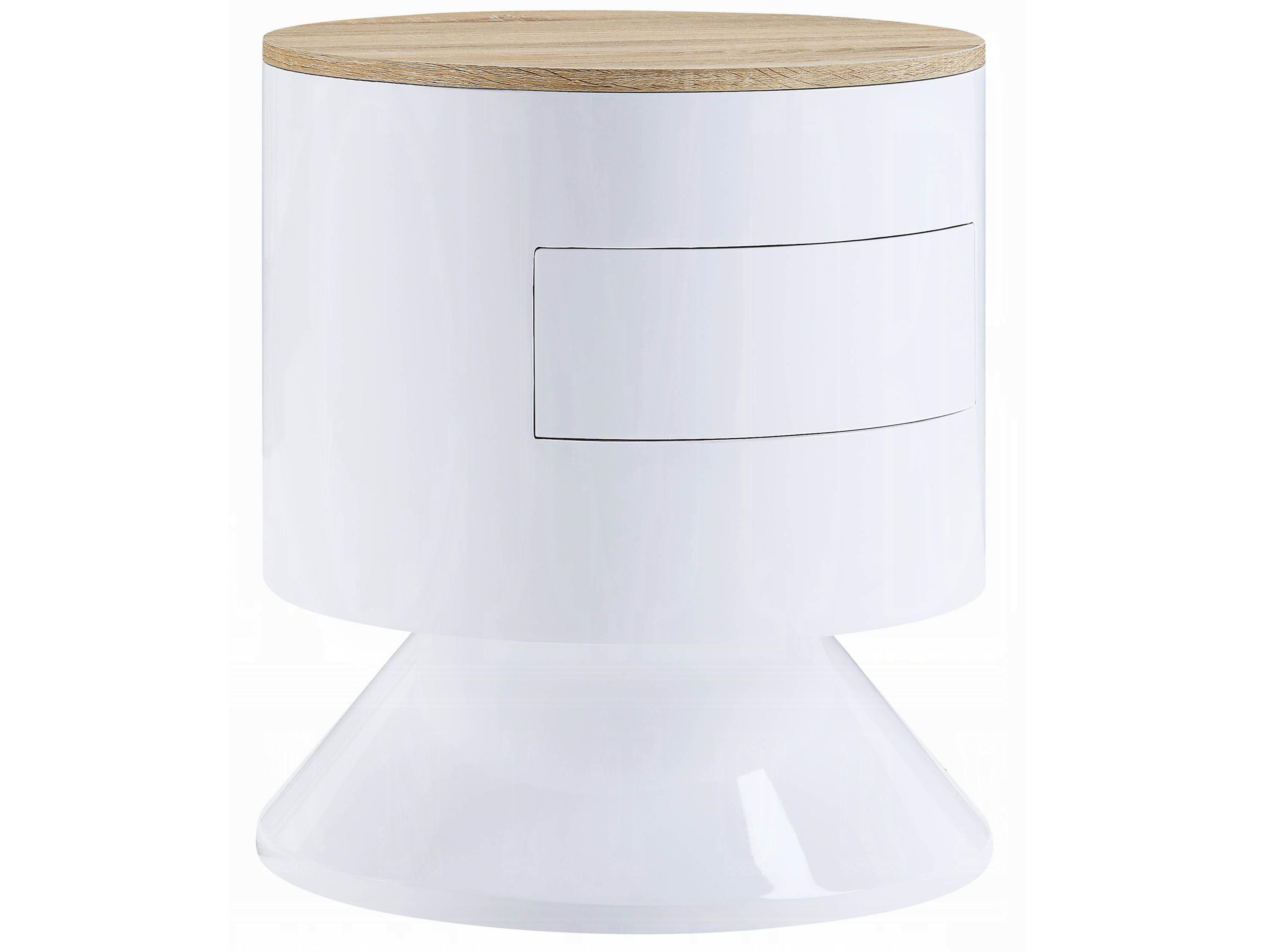 Round Wood White High Gloss End Table