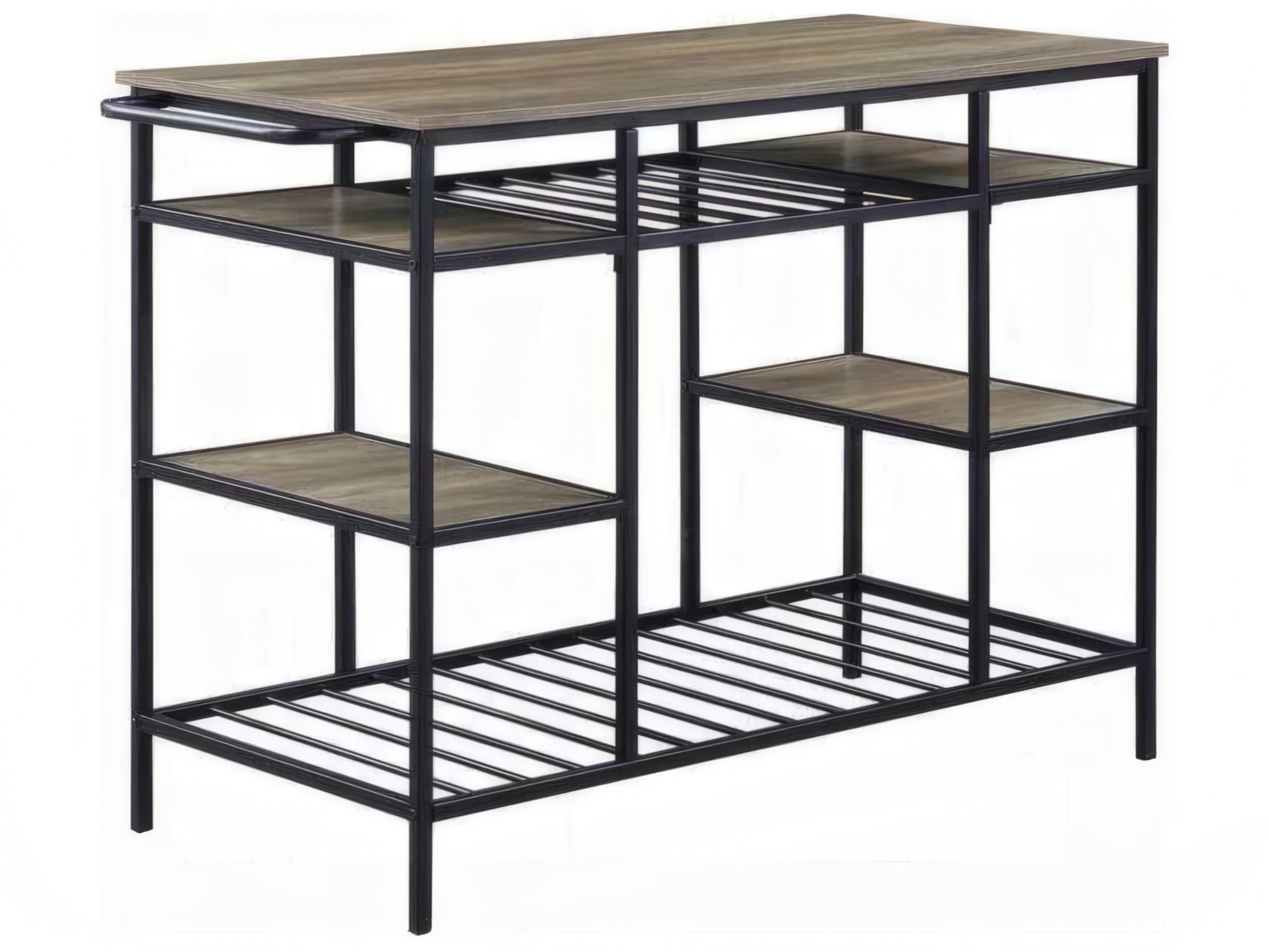 Acme Furniture Wood Rustic Oak Black Bar Cart