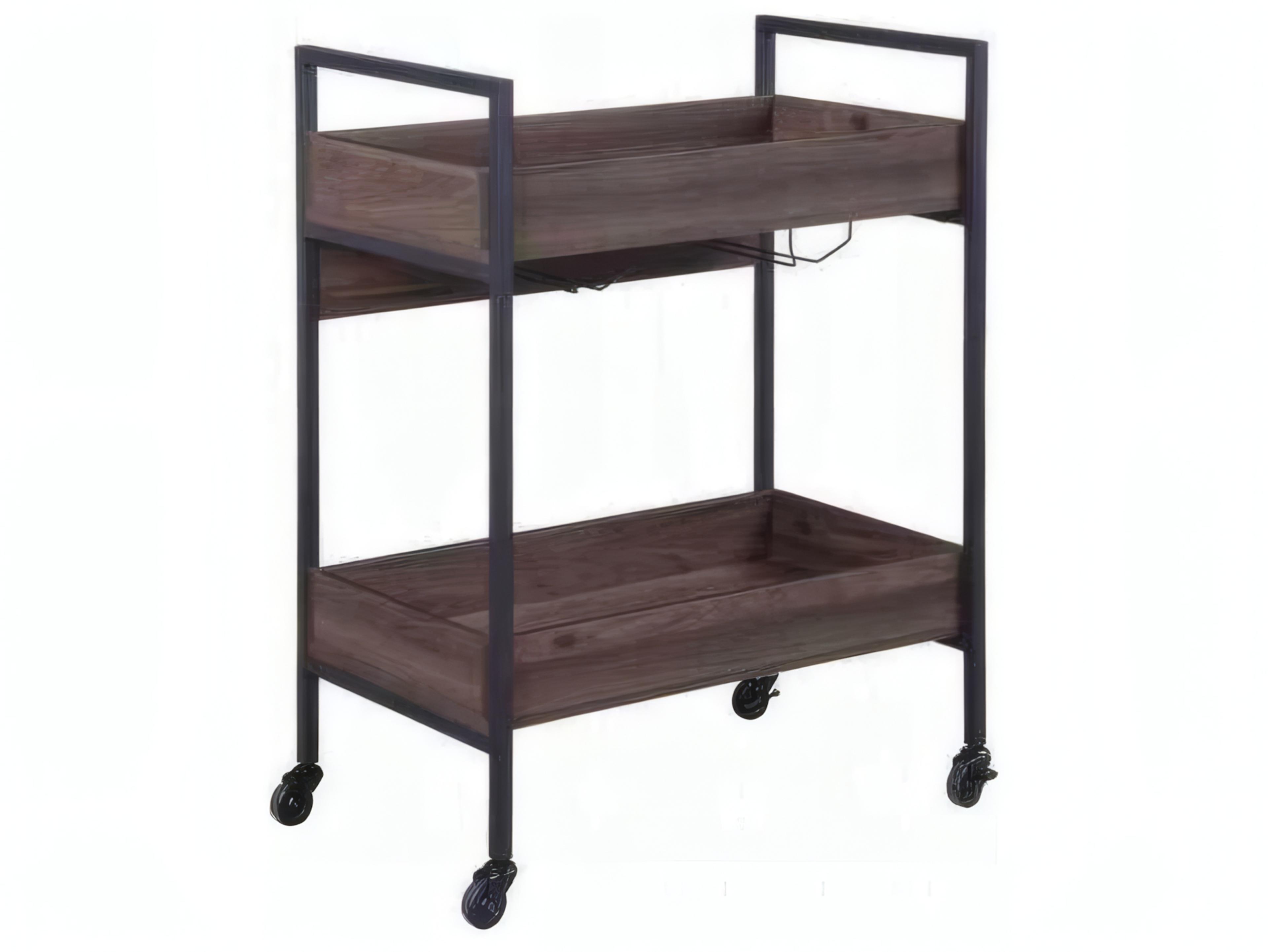 Acme Furniture Wood Brown Walnut Black Bar Cart