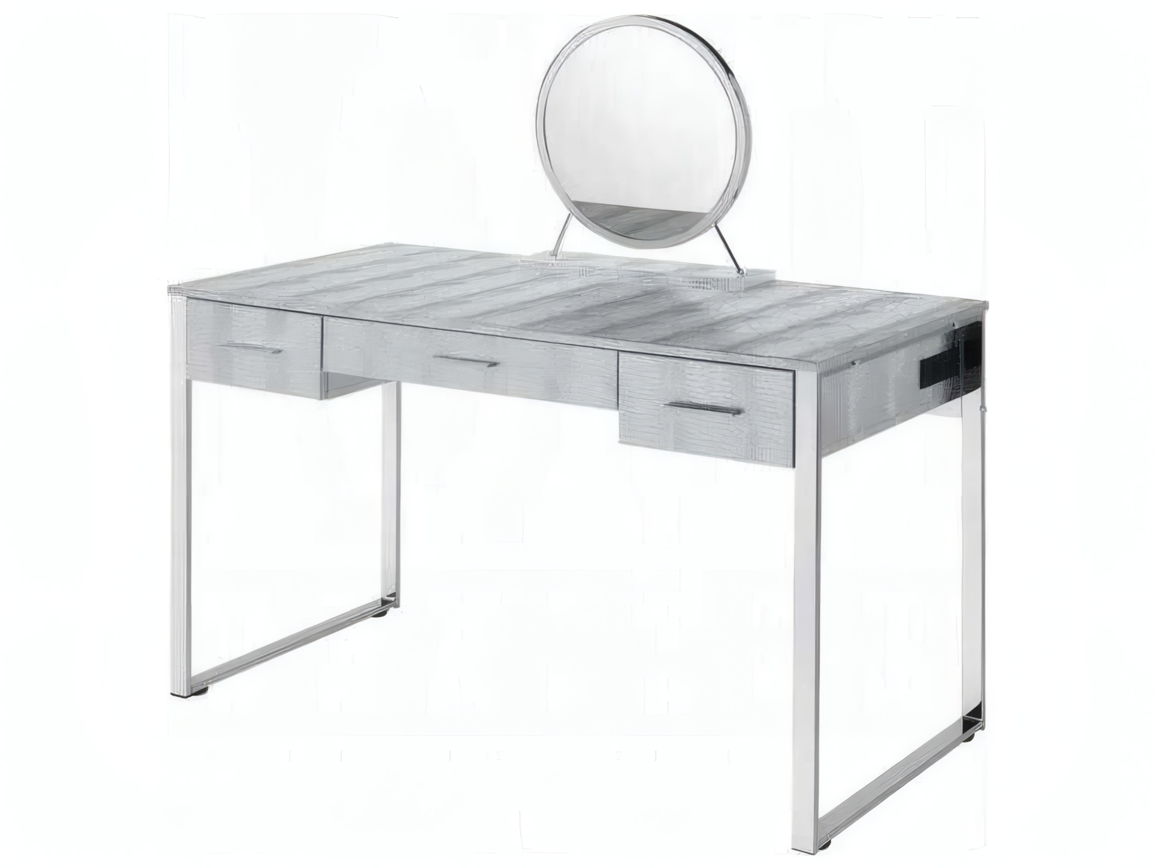 Acme Furniture Myles Antique White Chrome Vanity Table