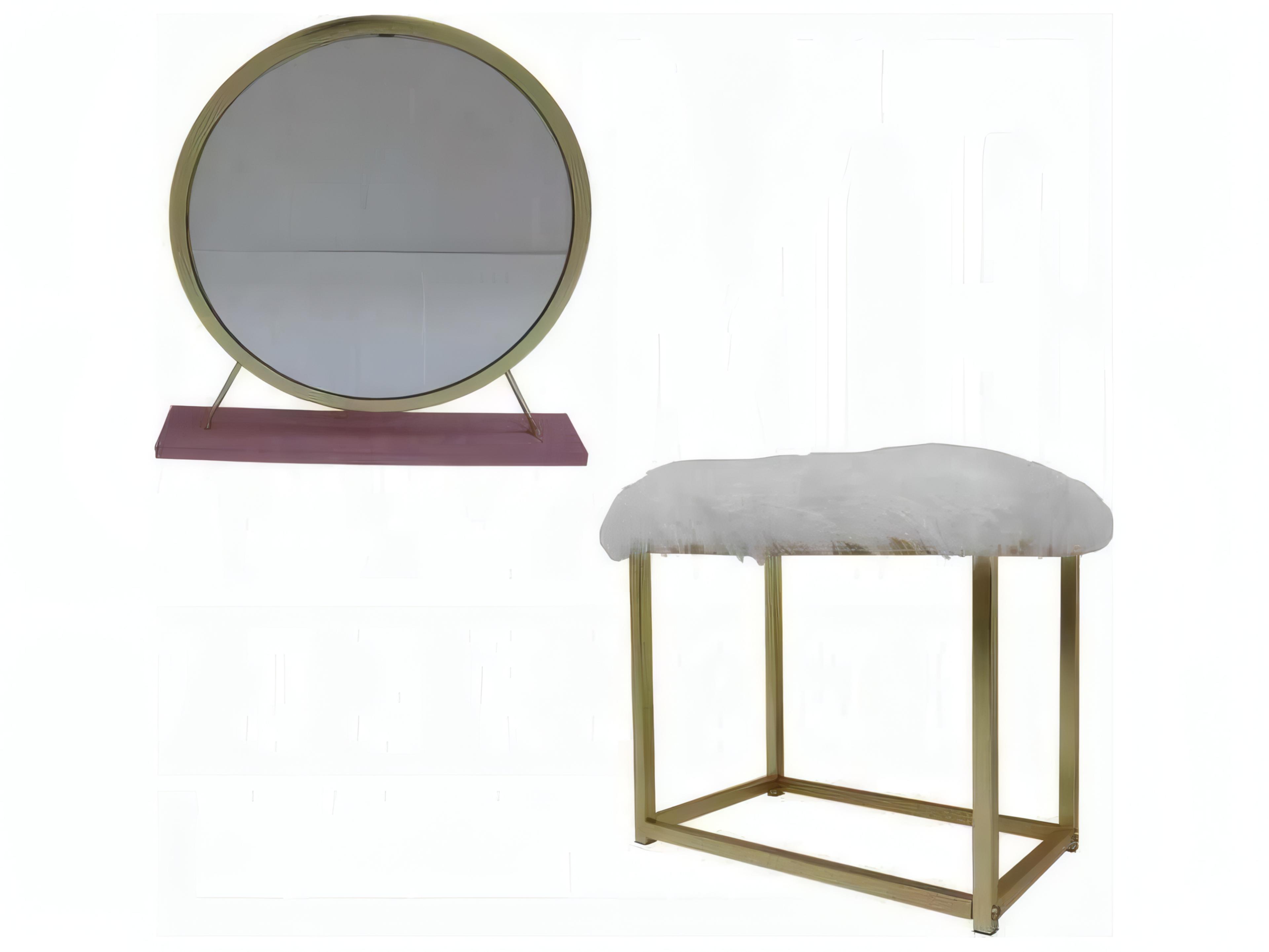 Acme Furniture Adao Faux Fur Mirror Pink Gold White Upholstered Accent Stool