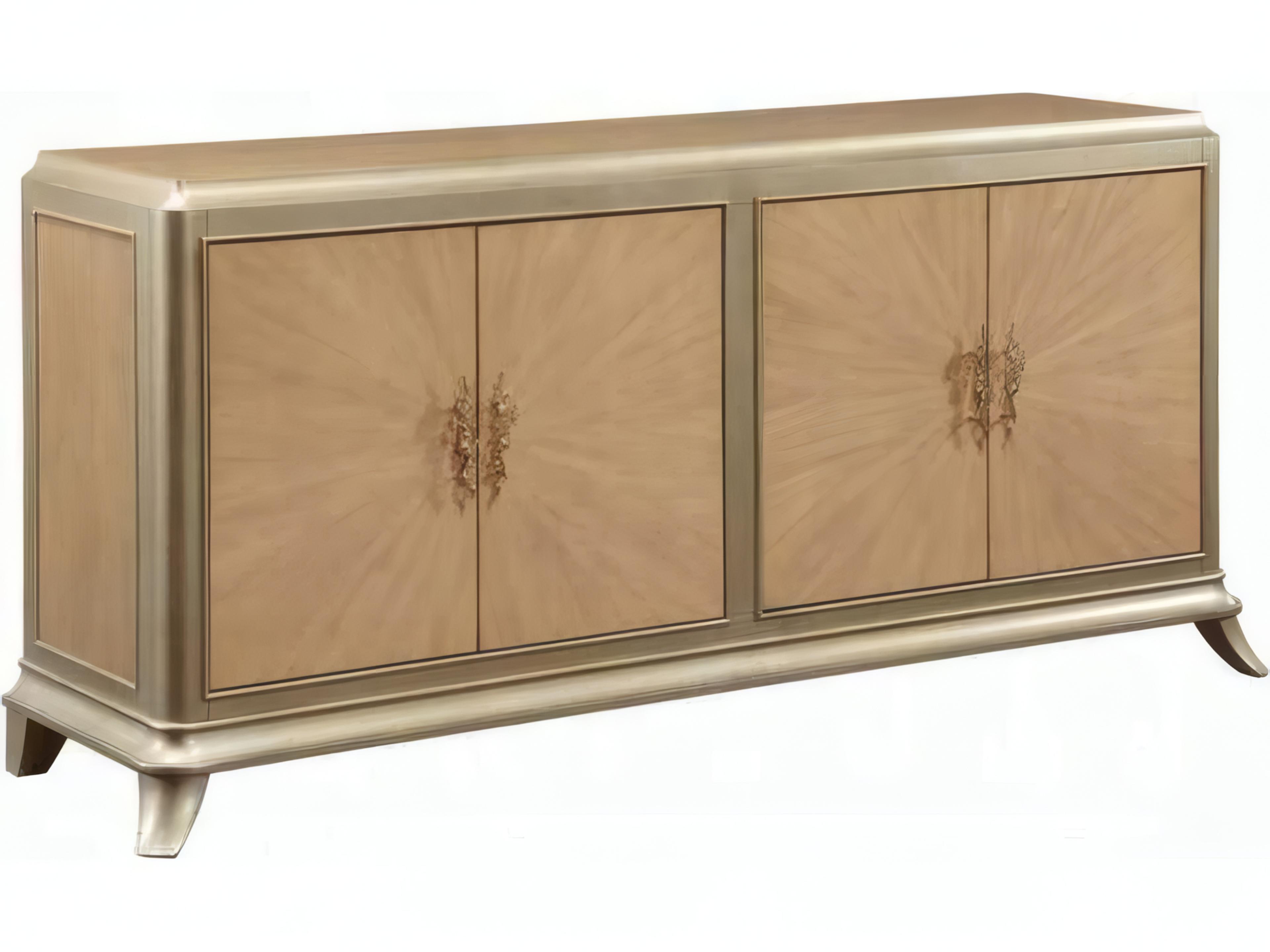 Acme Furniture 92" Poplar Wood Oak Sunburst Pattern Taupe Champagne Media Console