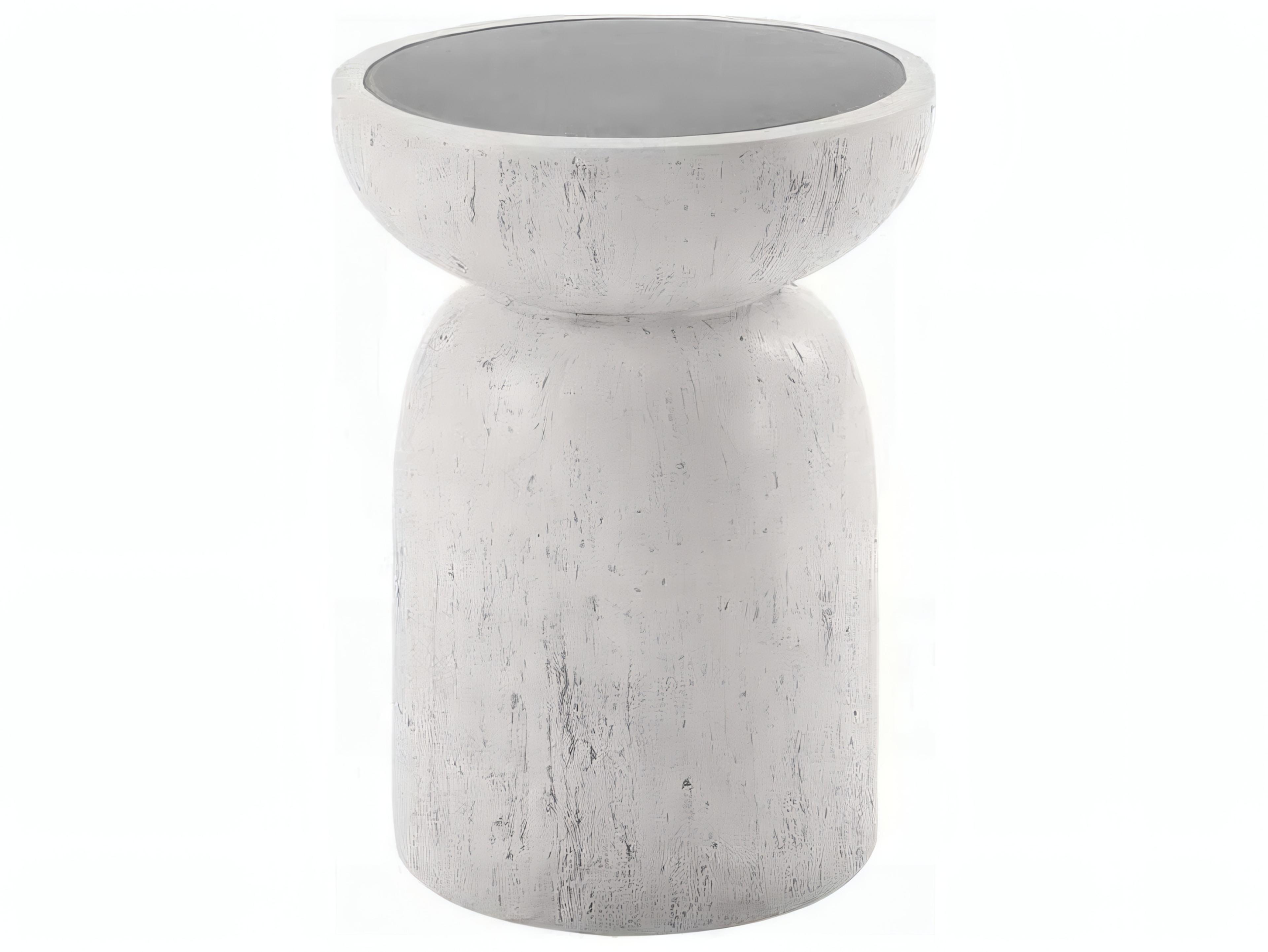 Round Faux Cement Natural Gray End Table
