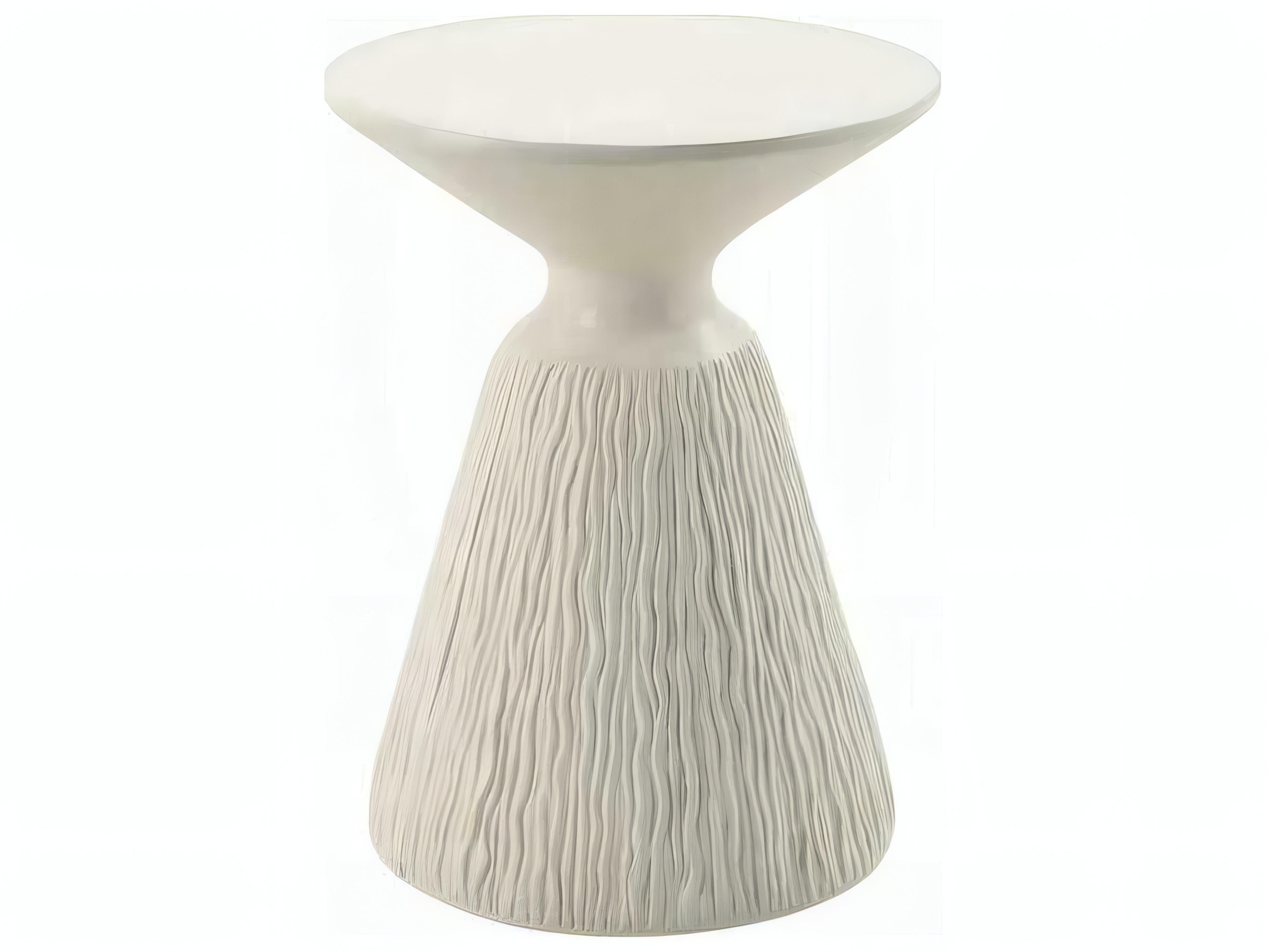 Round Faux Cement Natural White End Table