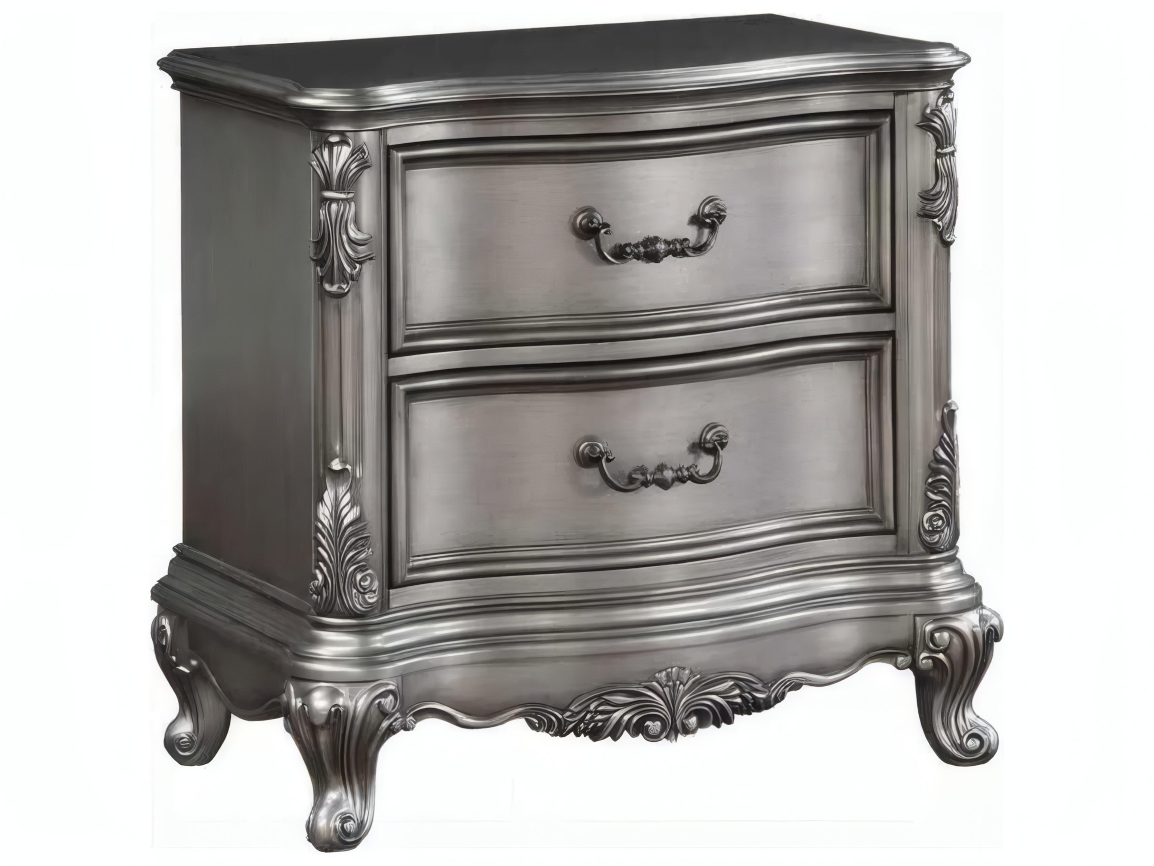 Acme Furniture Ariadne 2-Drawers Silver Poplar Wood Nightstand