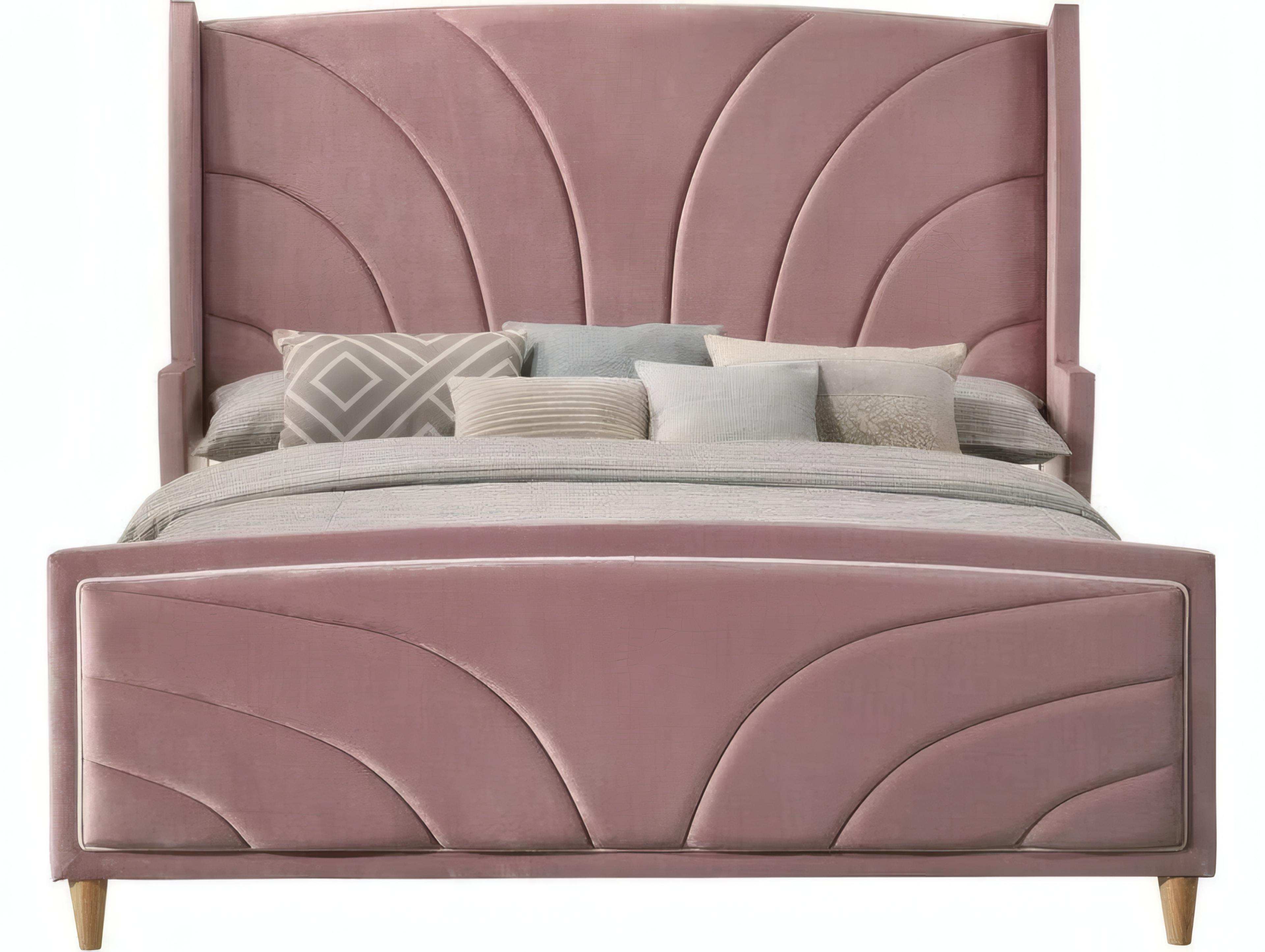 Acme Furniture Salonia Pink Velvet Upholstered King Platform Bed