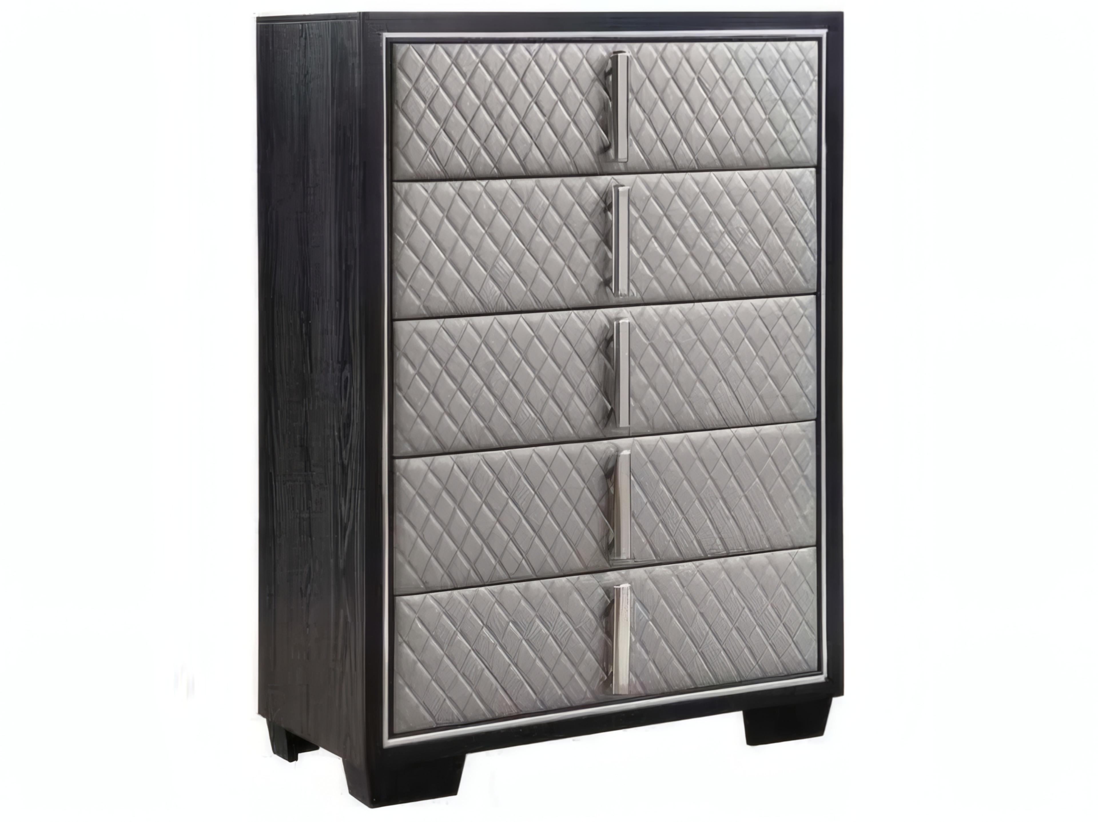 Acme Furniture Silver Synthetic Leather Black Poplar Wood Accent Chest