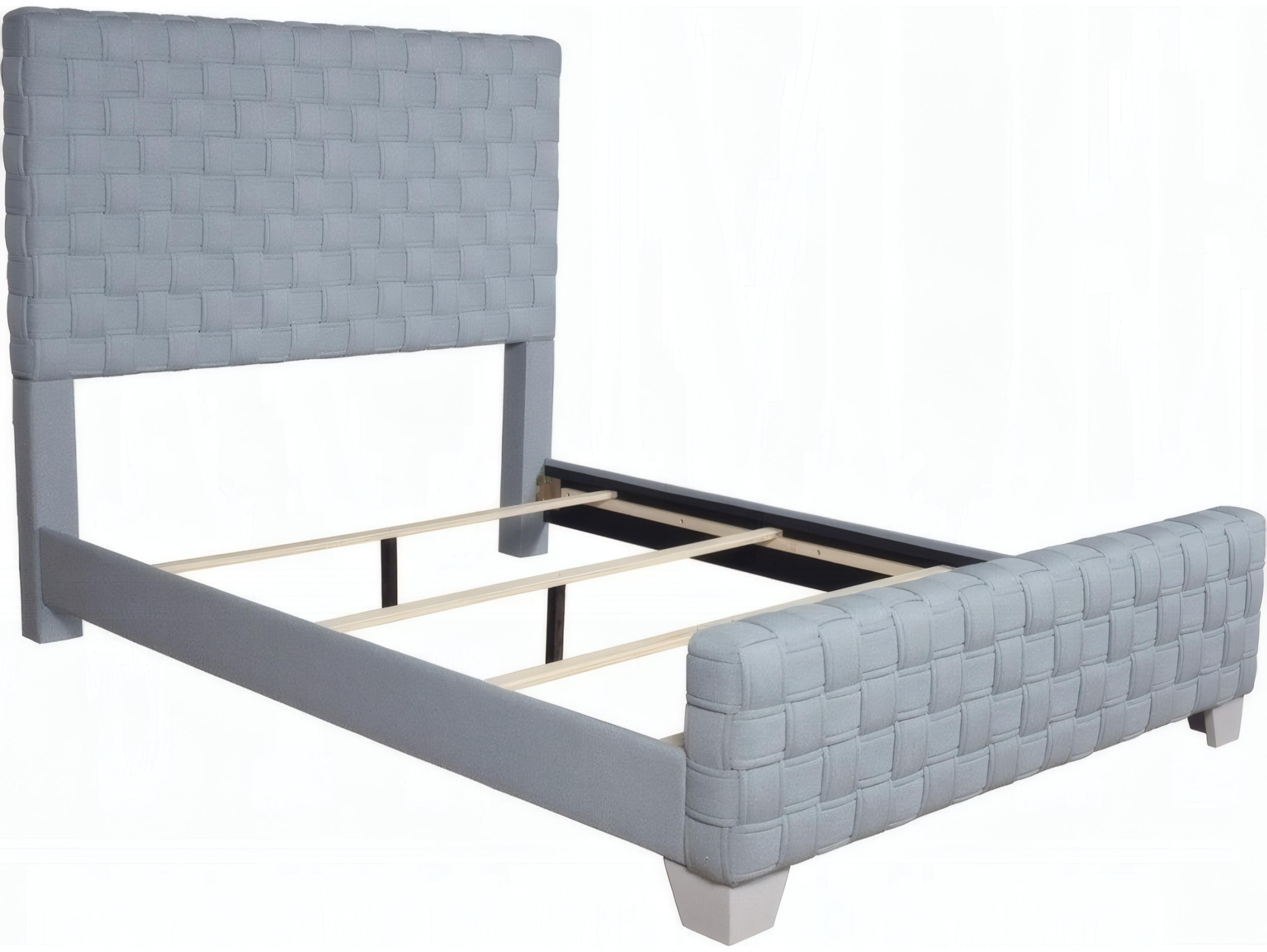 Acme Furniture Saree Light Teal Chenille Gray Blue Poplar Wood Upholstered Queen Platform Bed