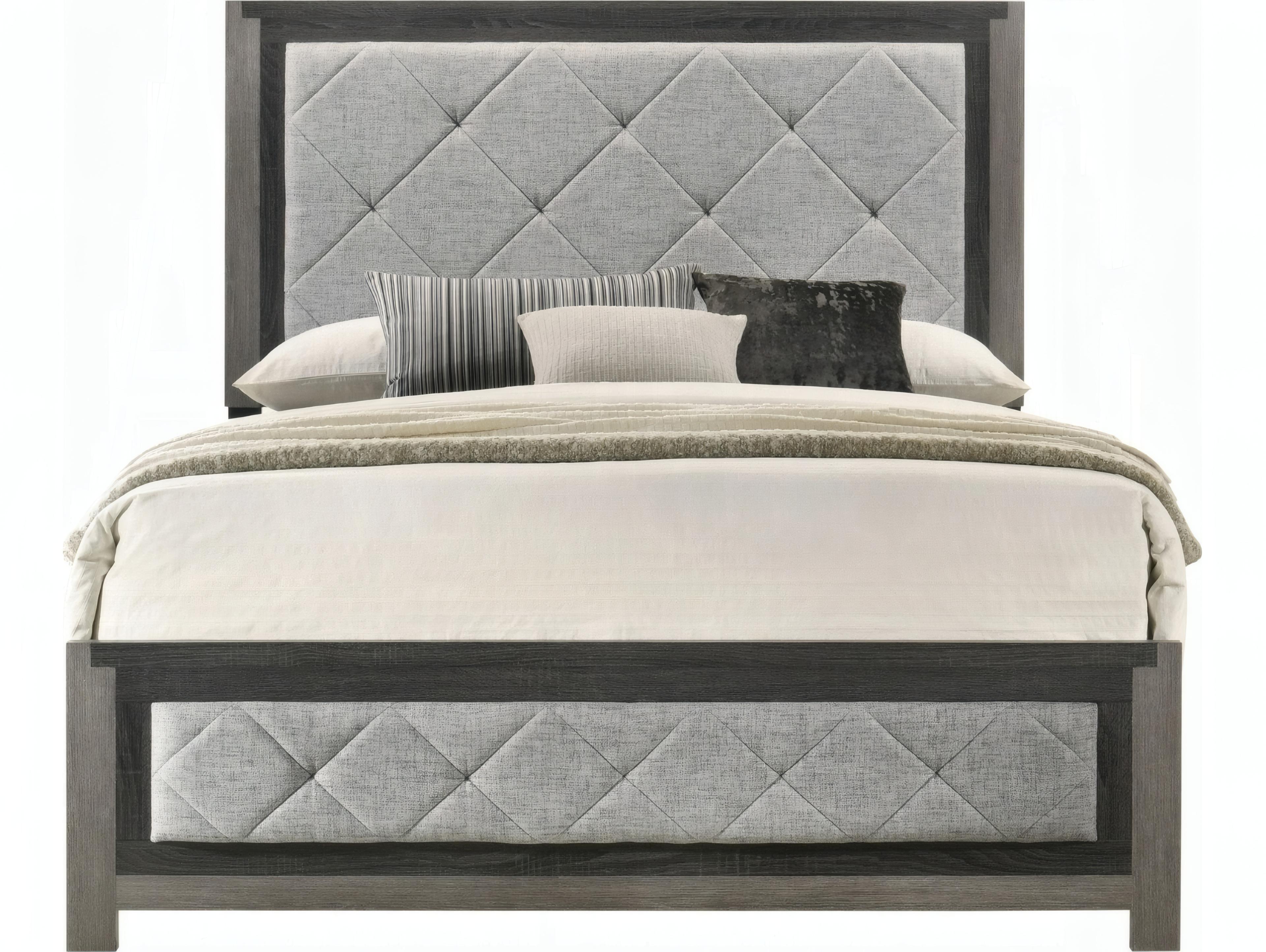 Acme Furniture Jehoram Gray Linen Poplar Wood Upholstered King Panel Bed
