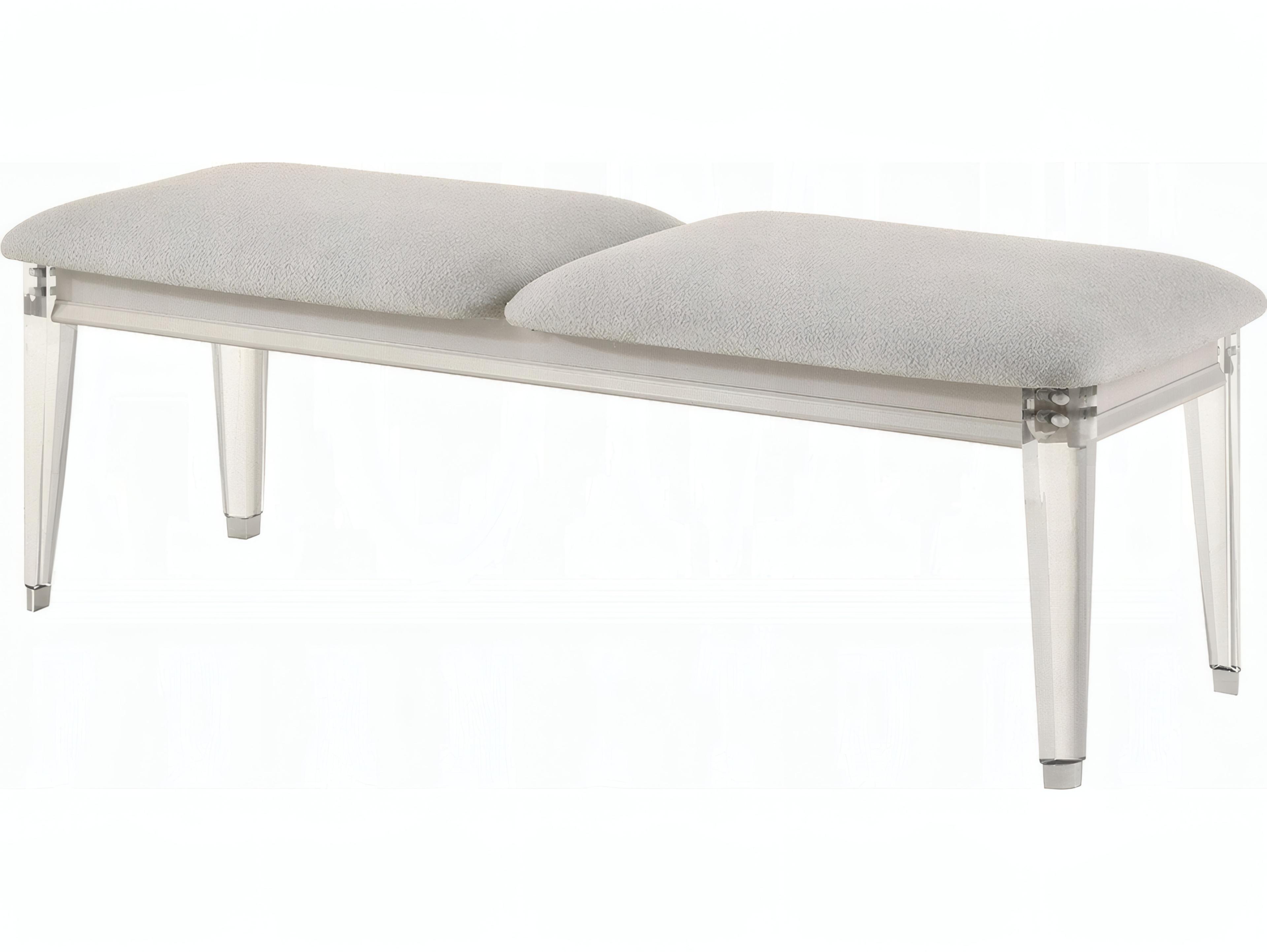 Acme Furniture Laveda Light Gray Boucle Pearl White Upholstered Accent Bench