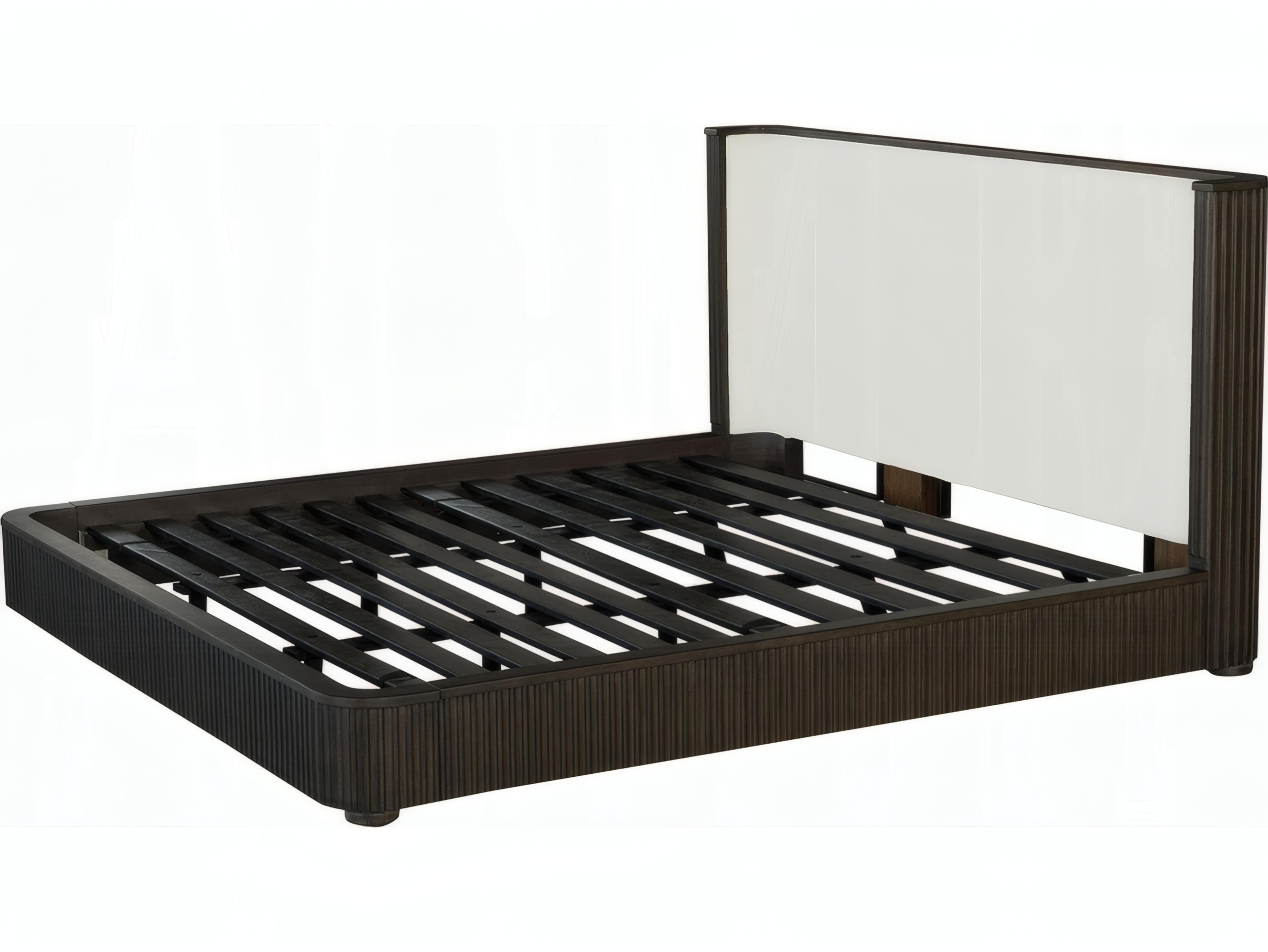 Acme Furniture Clayten Beige Linen Espresso Brown Rubberwood Upholstered Queen Platform Bed