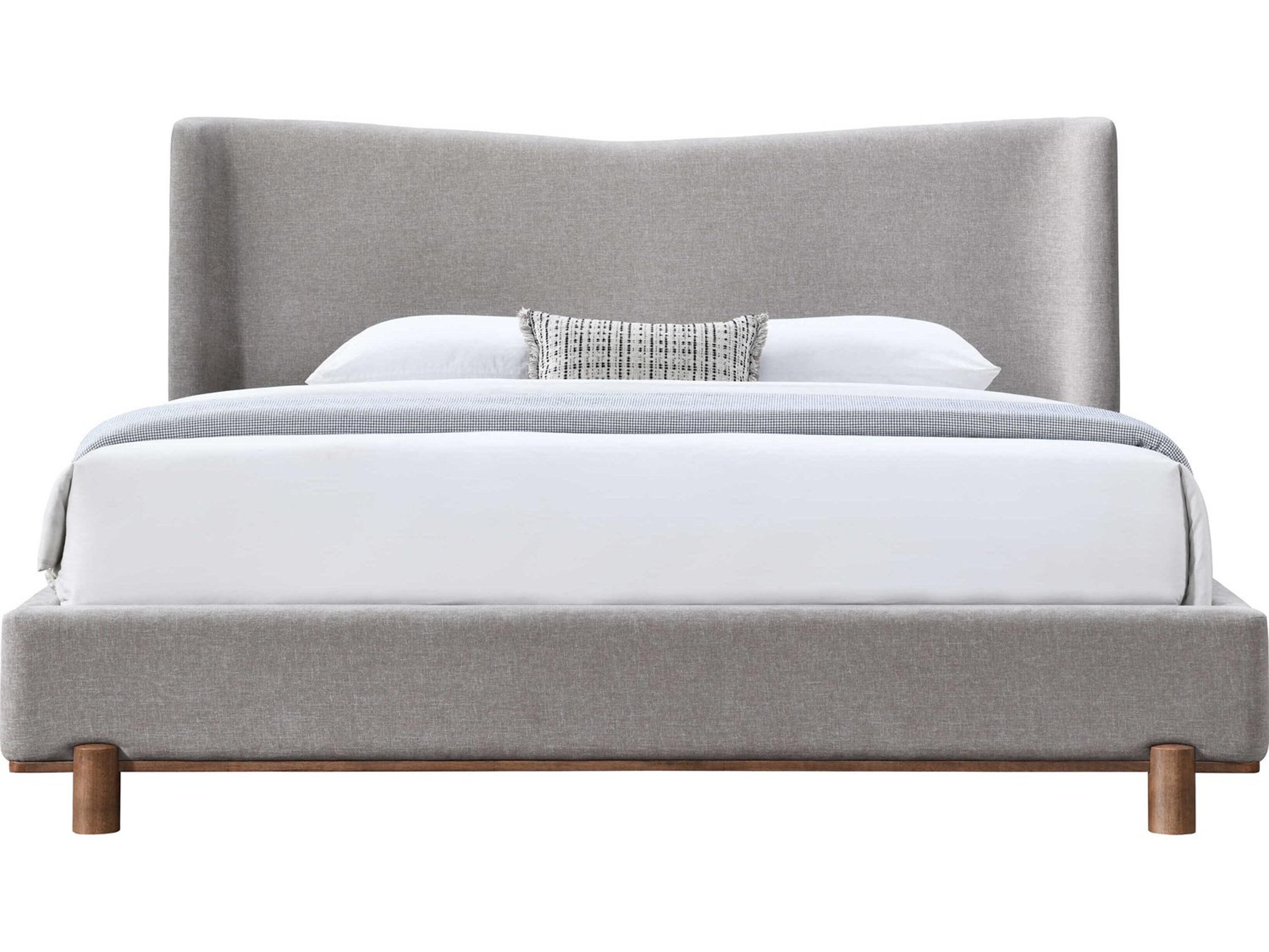Acme Furniture Melbourne Gray Chenille Rubberwood Upholstered Queen Platform Bed