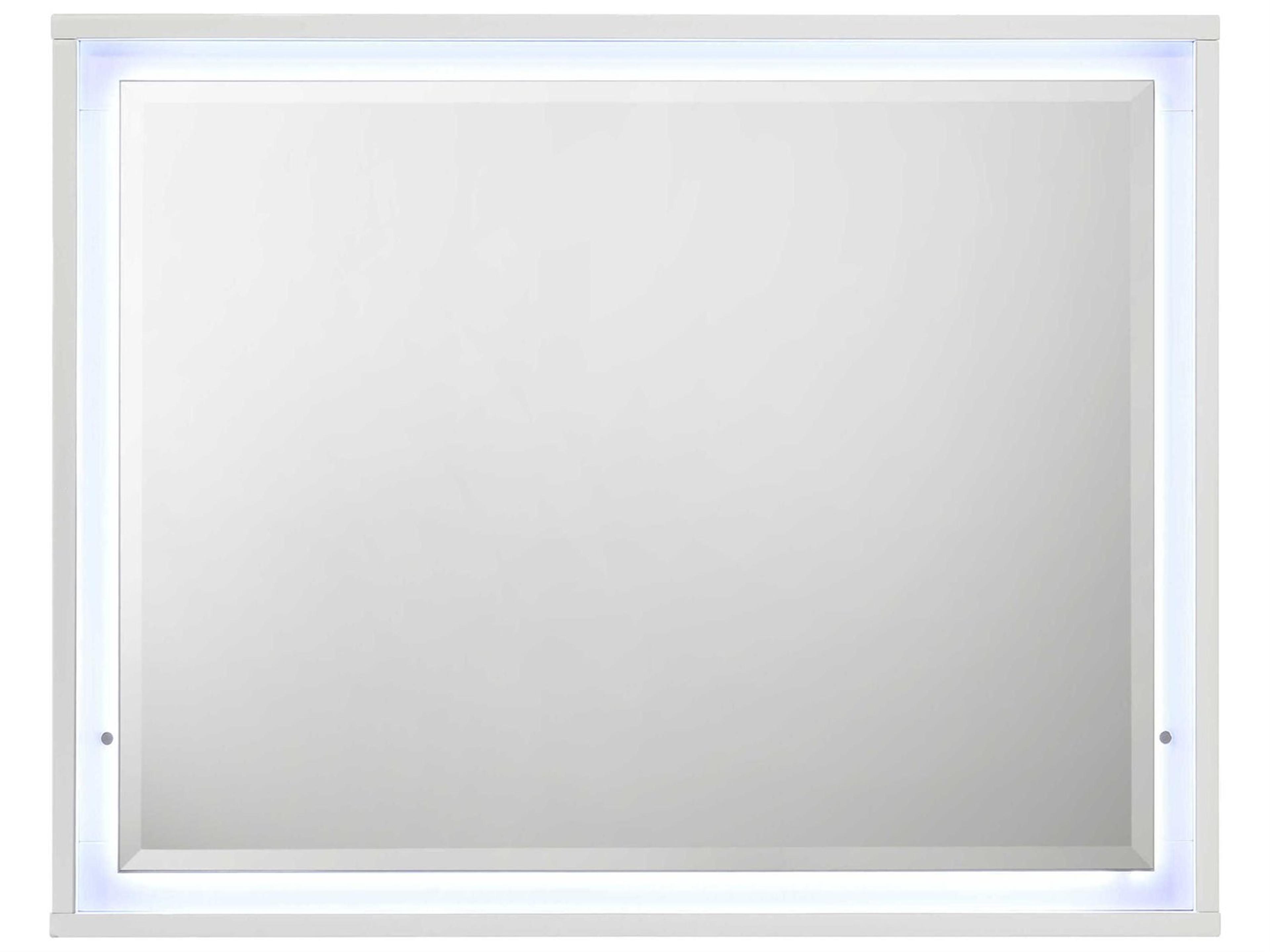 Acme Furniture Esther White Silver High Gloss Rectangular Wall Mirror