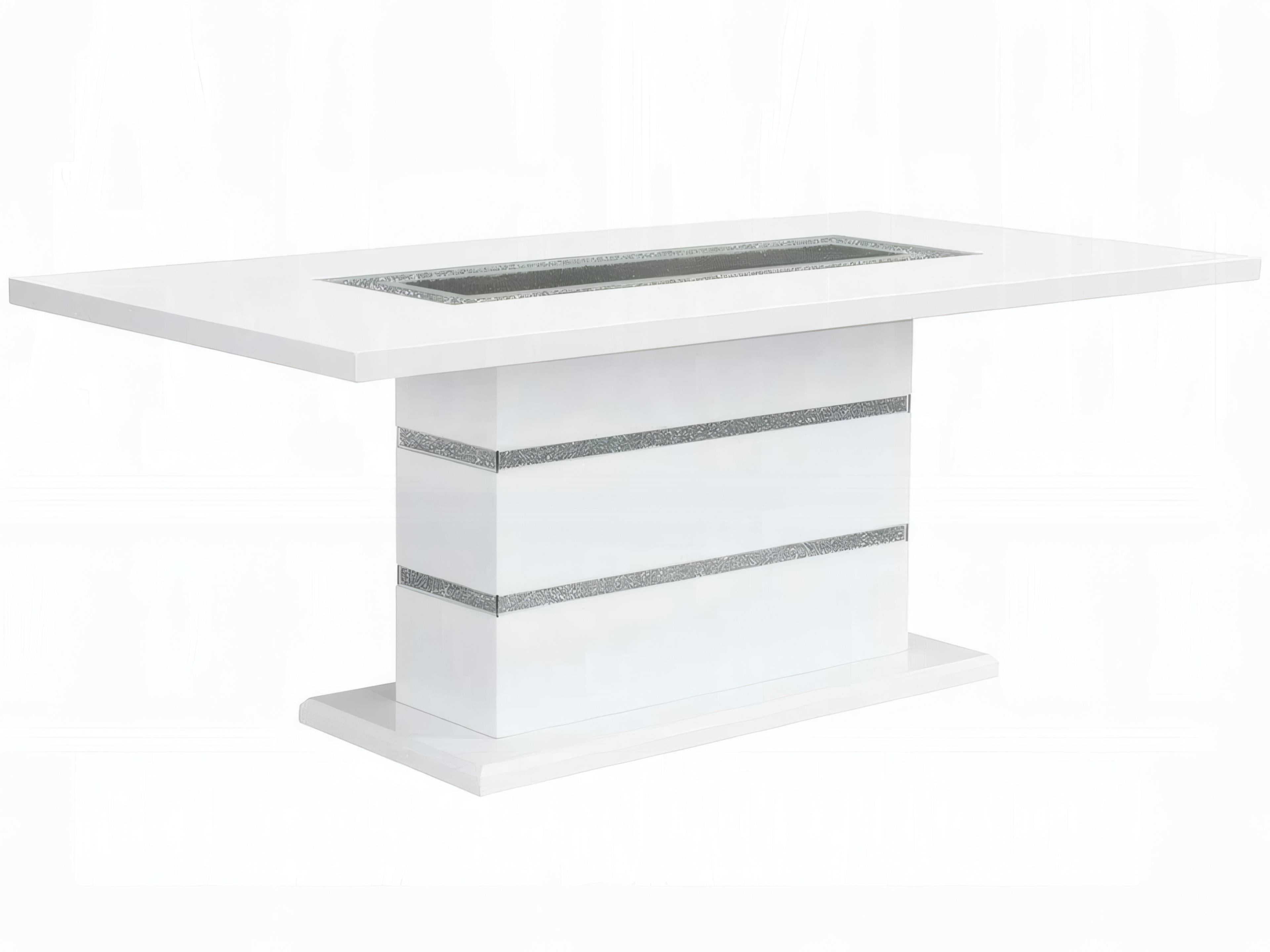 Acme Furniture Elizaveta Rectangular Acrylic Faux Crystal Diamonds White High Gloss Dining Table