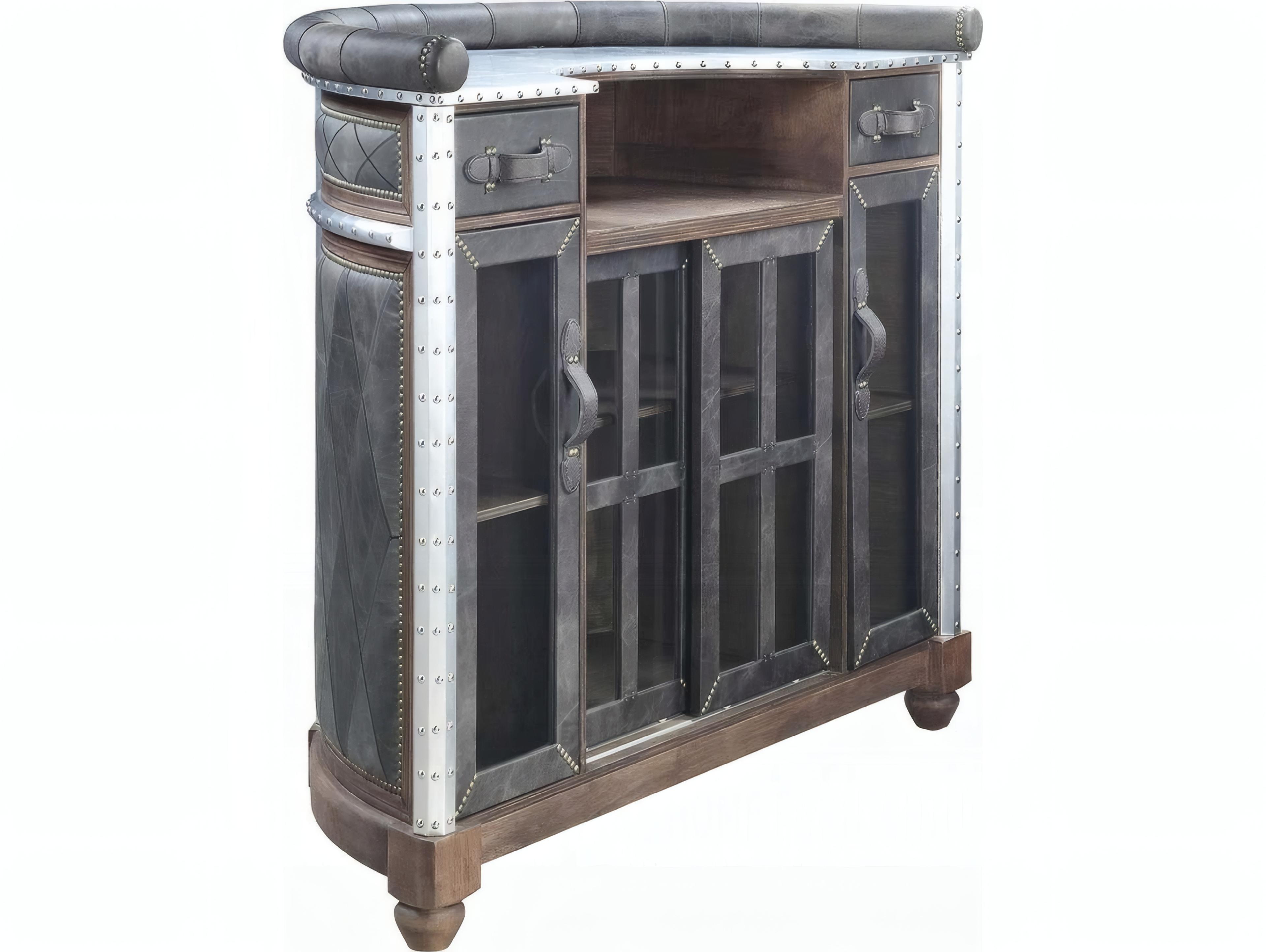 Acme Furniture Antique Ebony Leather Bar Table