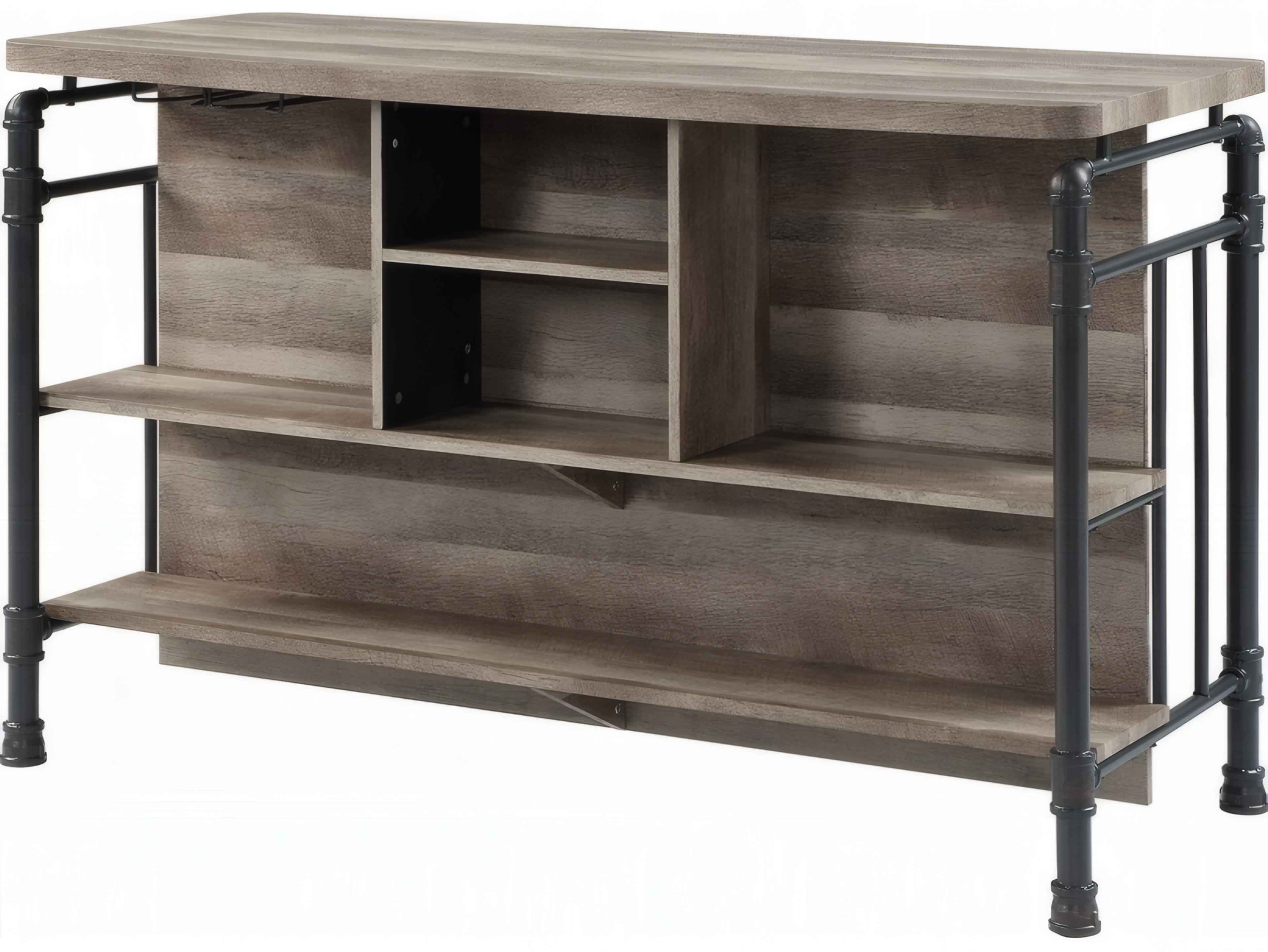 Acme Furniture Edina Wood Brown Antique Oak Sandy Gray Bar Cart