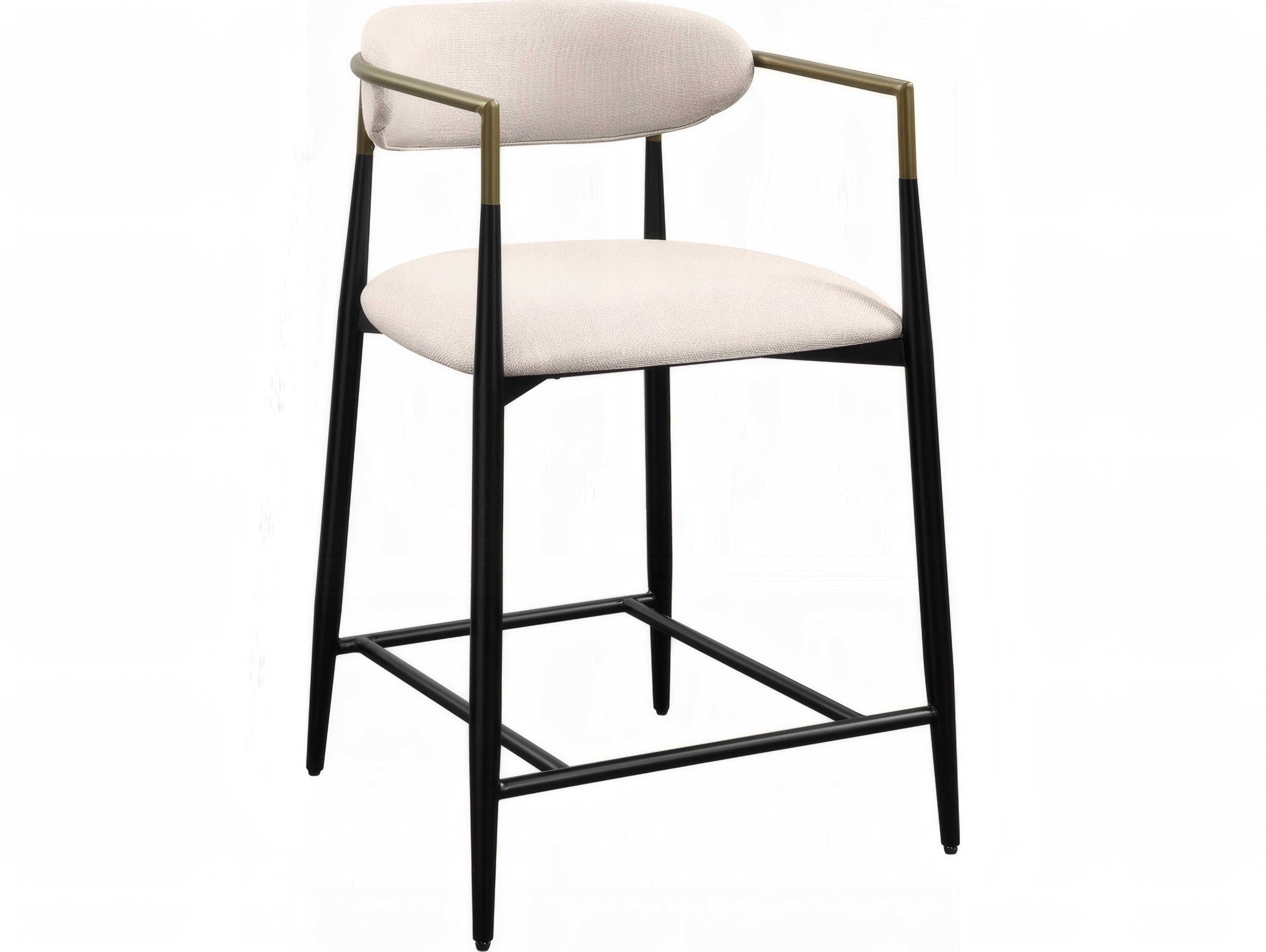 Acme Furniture Jaramillo Beige Linen Black Upholstered Counter Stool