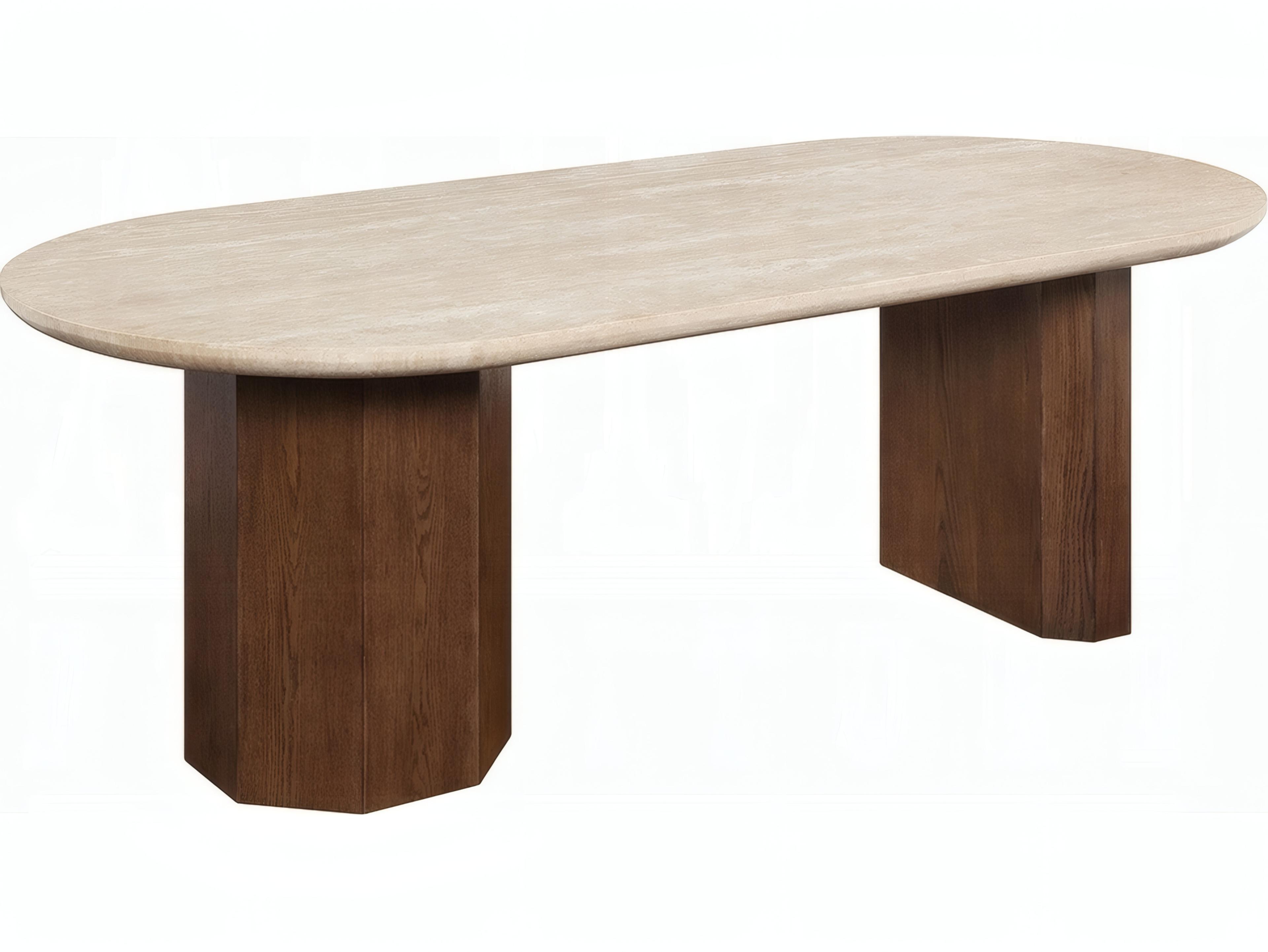 Acme Furniture Leonardo Rectangular Stone Travertine Top Dark Oak Dining Table