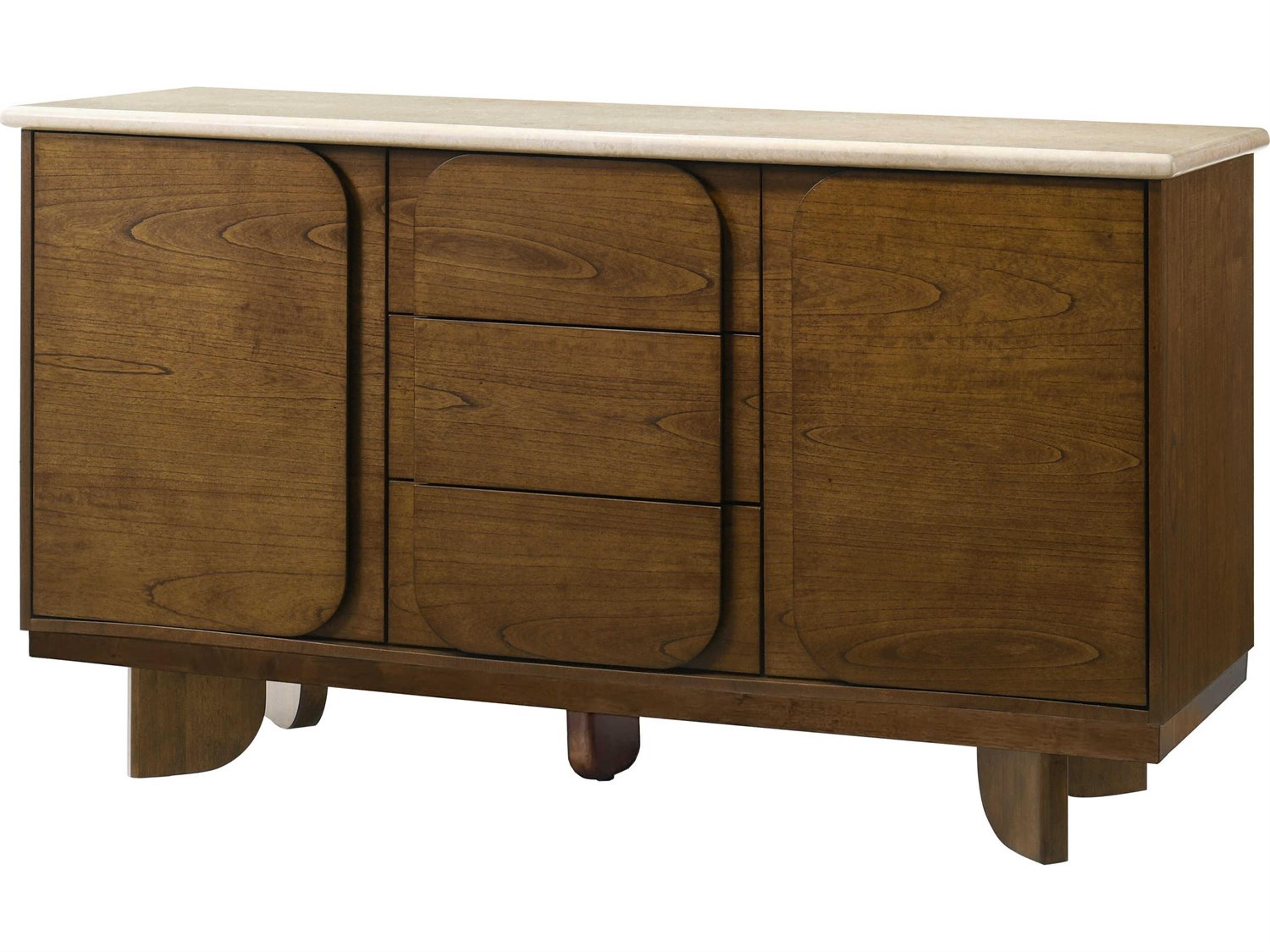 Acme Furniture Kasha Brown Rubberwood Natural Marble Vintage Oak Bar Cabinet