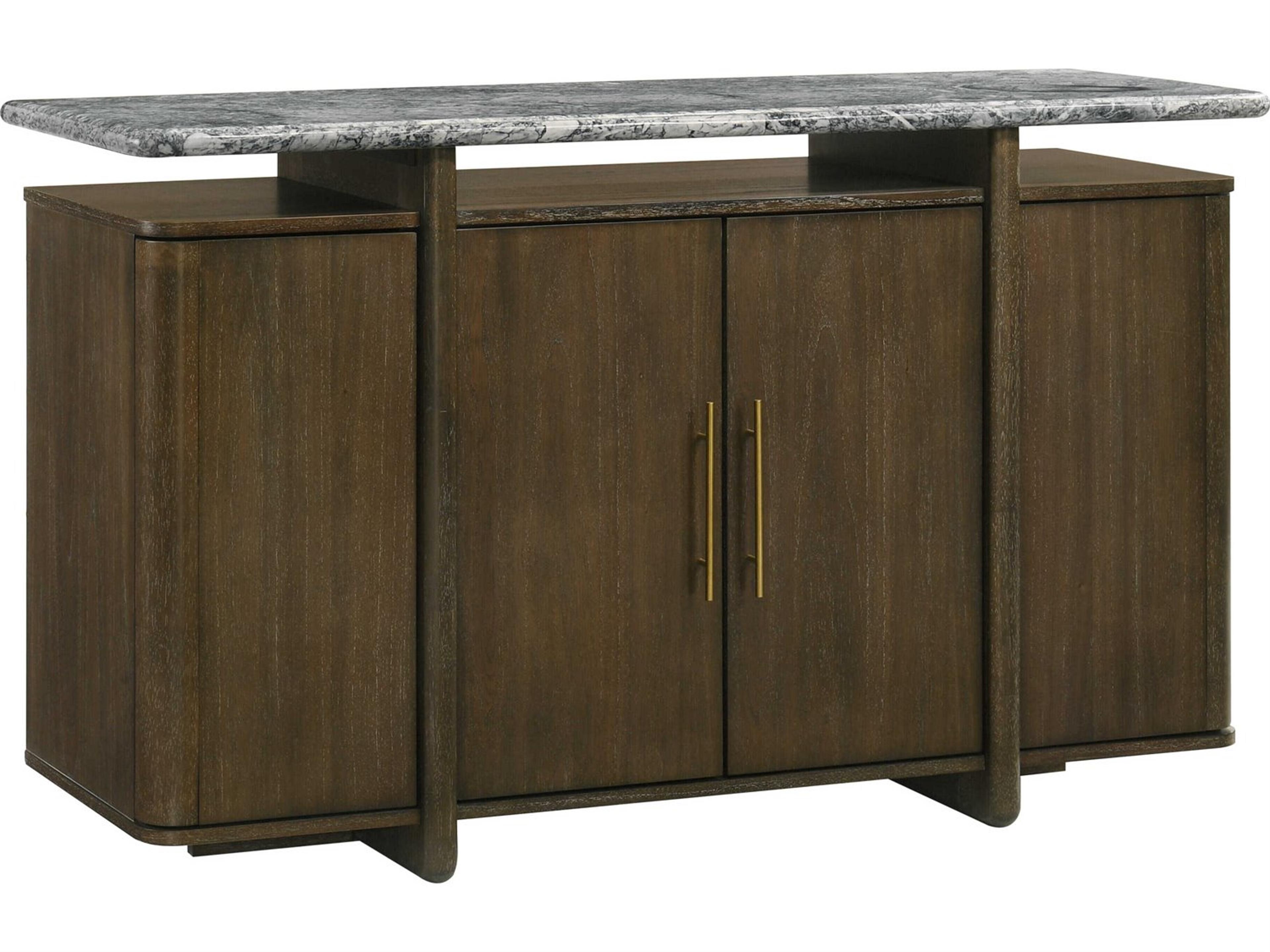 Acme Furniture Dillon Brown Walnut Wood Natural Marble Top Bar Cabinet