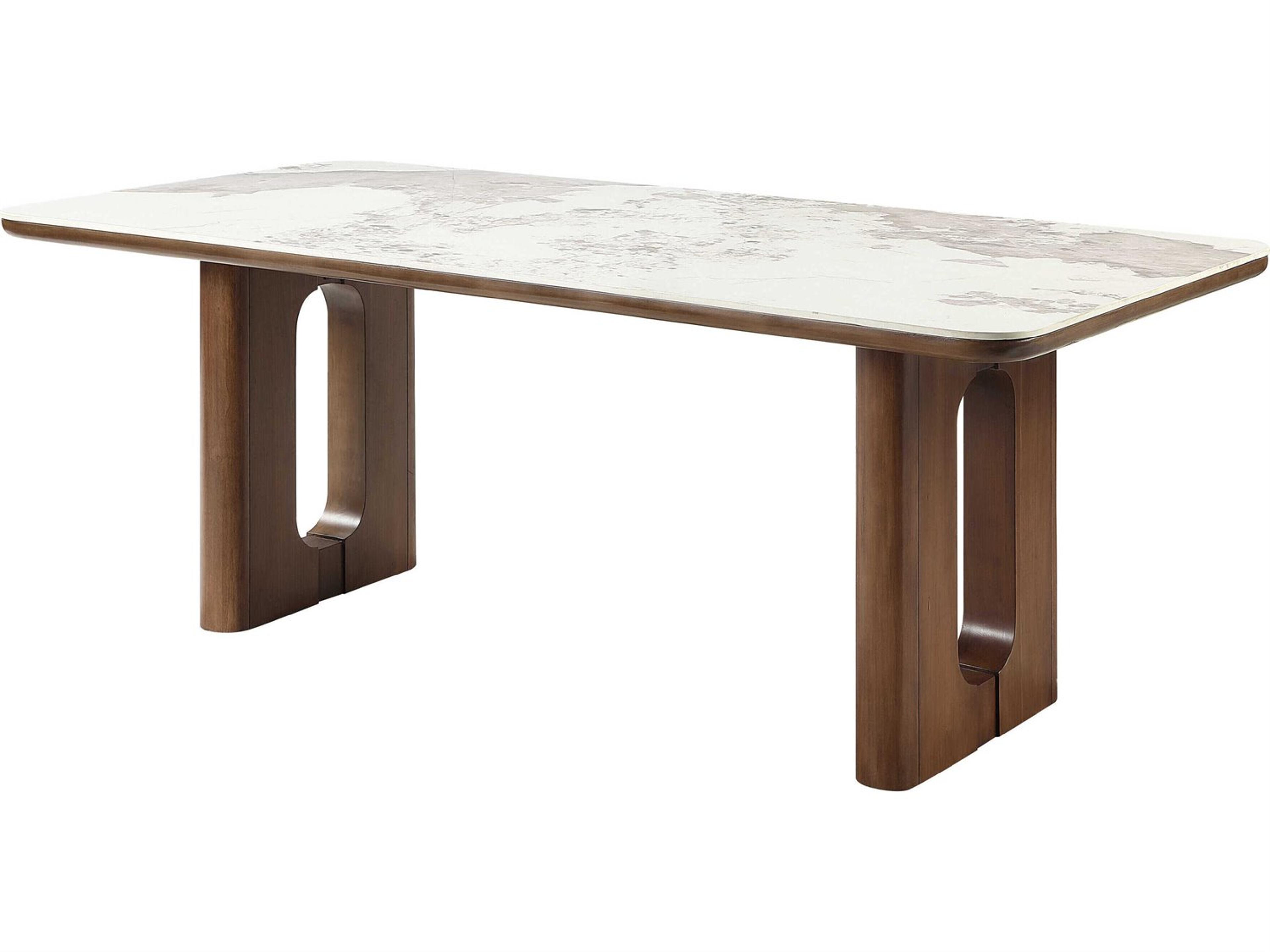 Acme Furniture Harvey Rectangular Marble Ceramic Top Brown Dining Table