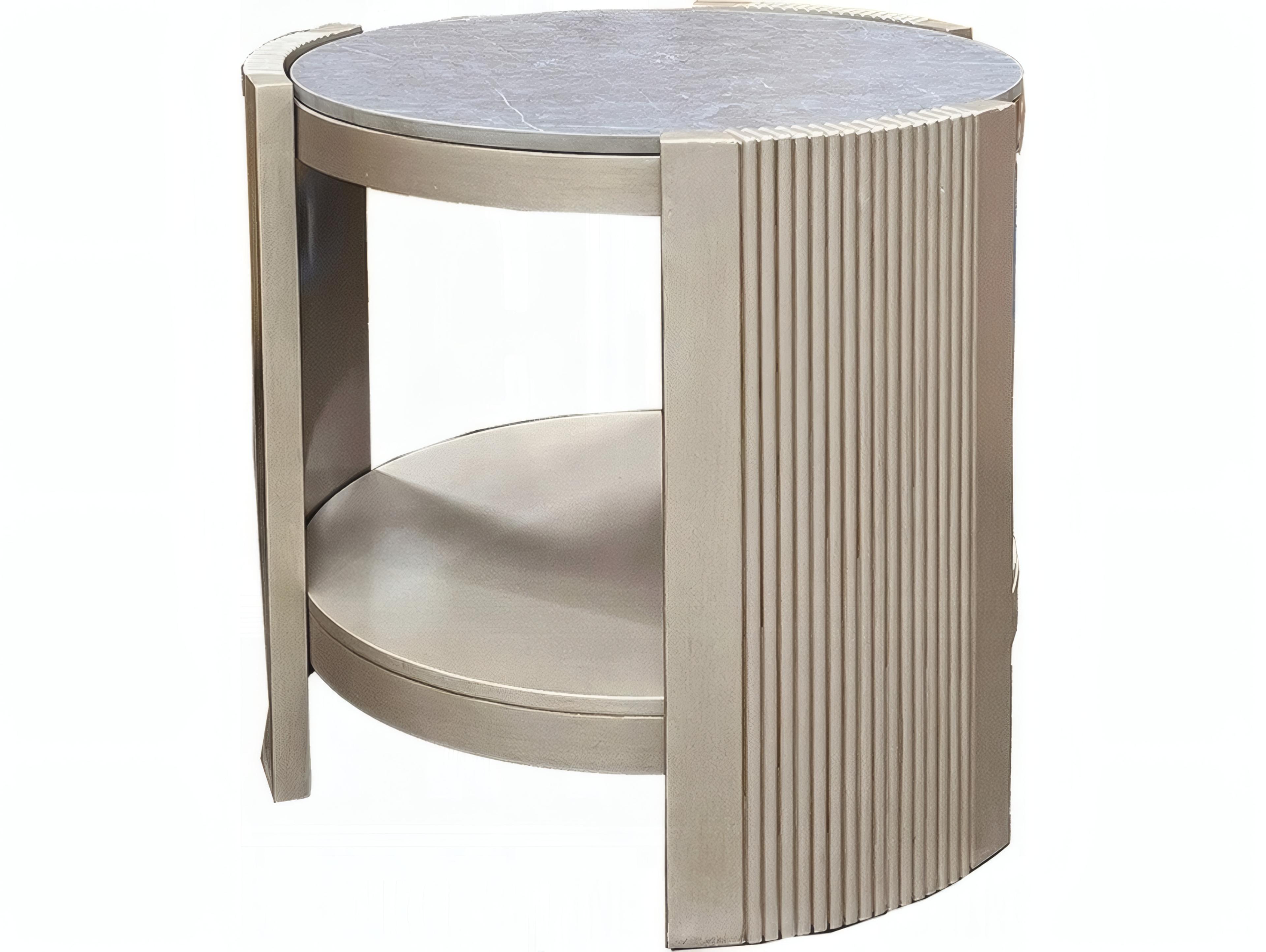 Kasa Round Sintered Stone Champagne End Table