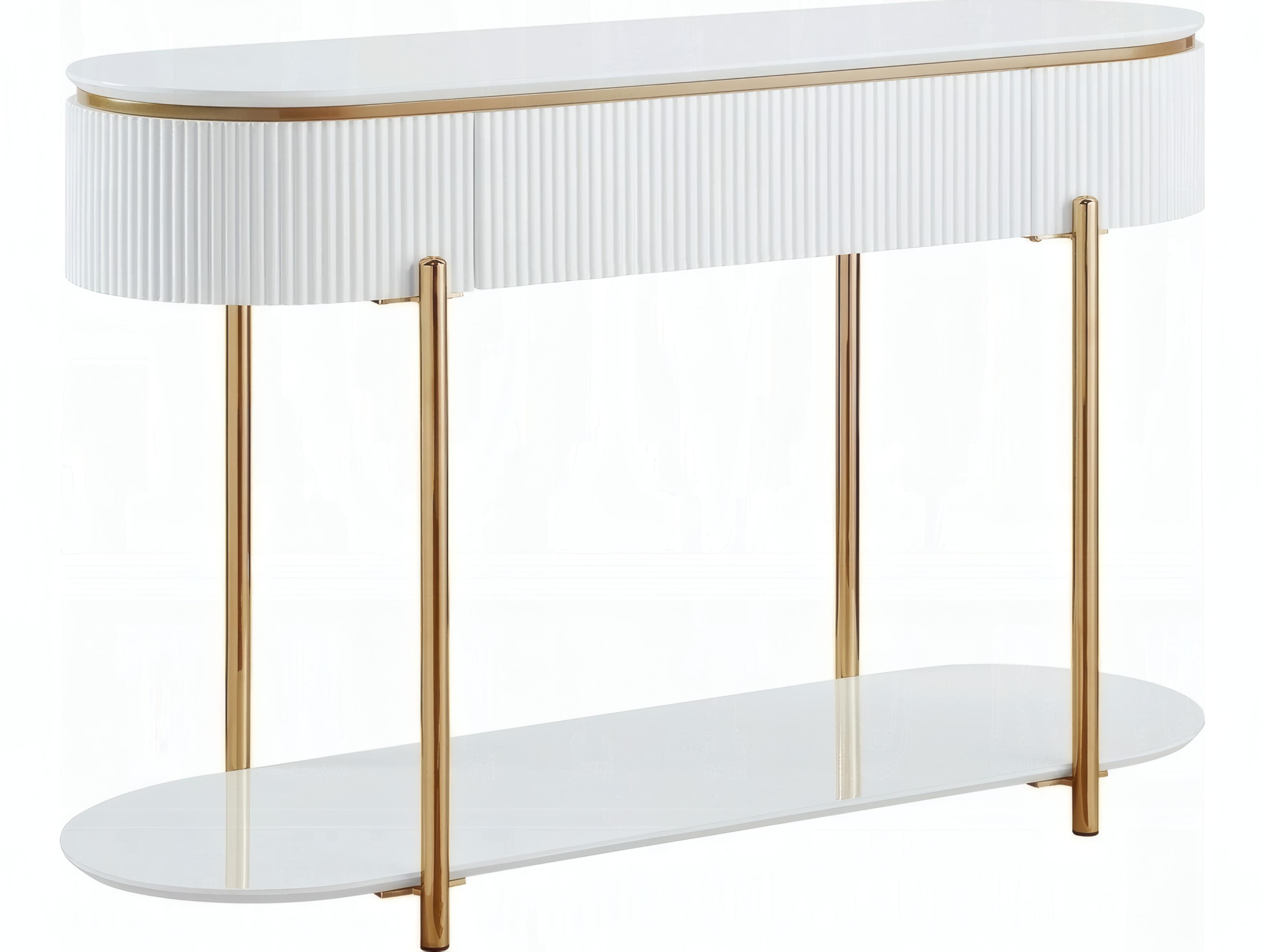 Acme Furniture Daveigh Oval Wood White High Gloss Gold Console Table