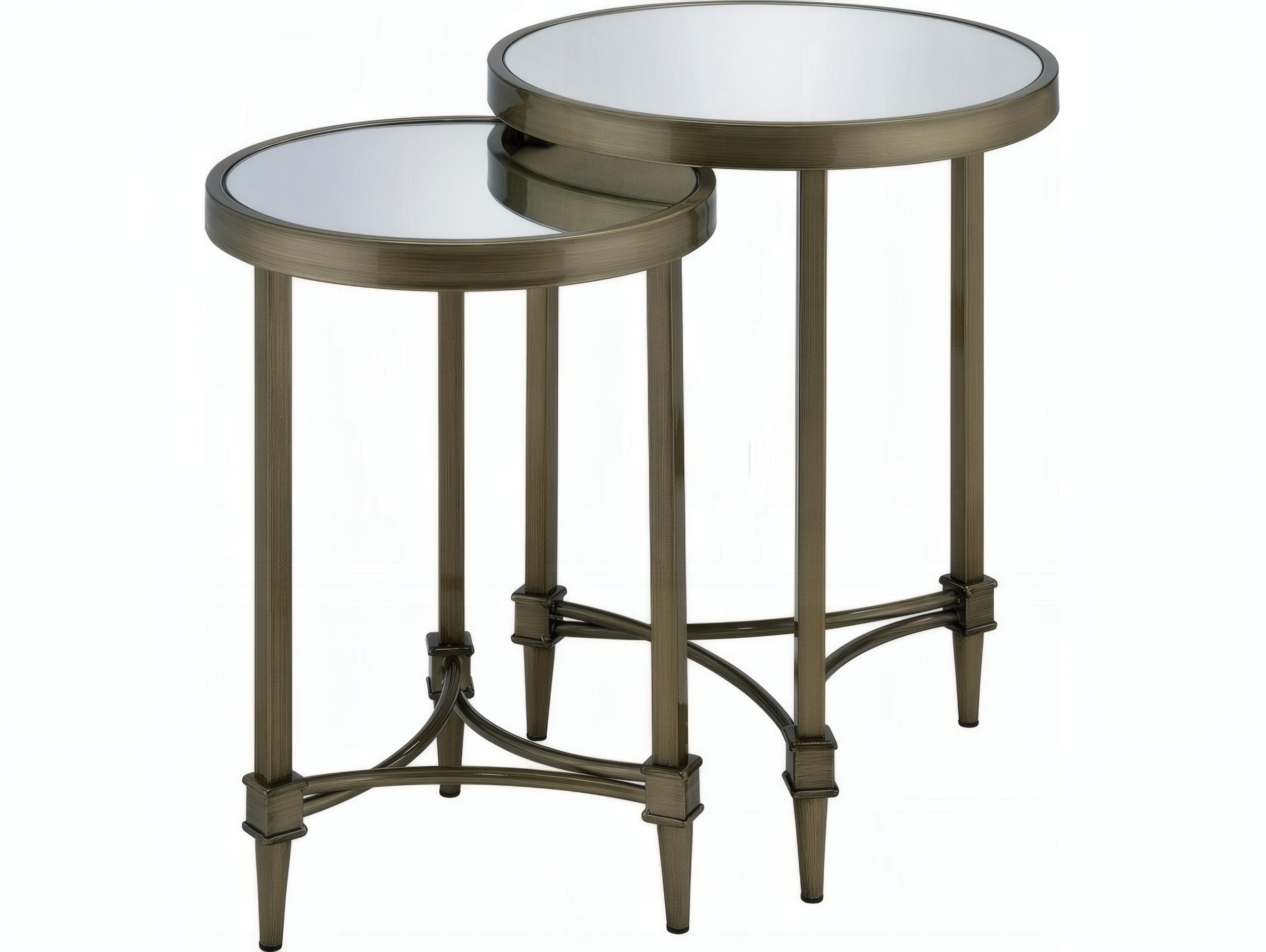 Acme Furniture Aditya Round Mirror Antique Brass End Table