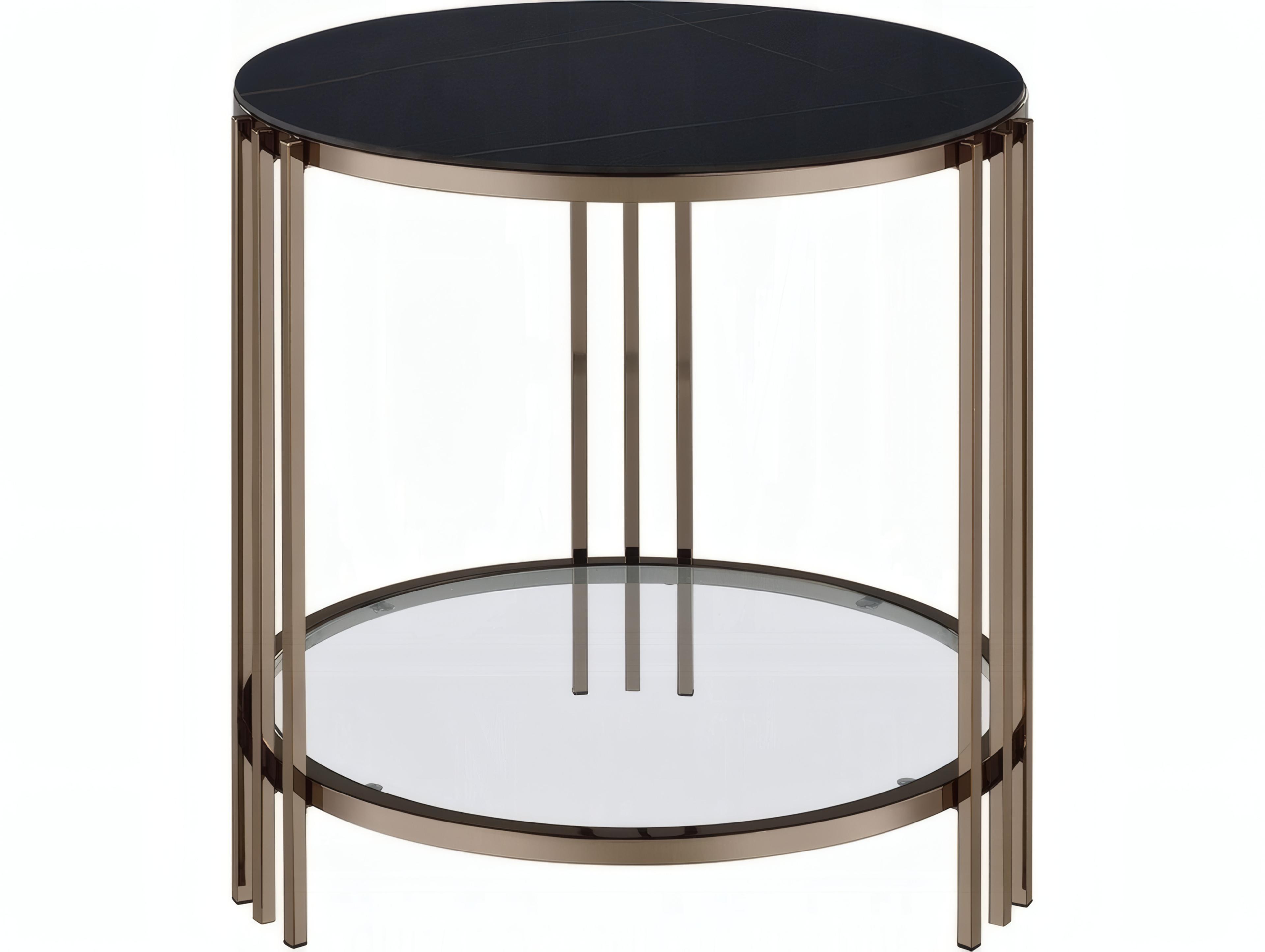 Acme Furniture Abisha Round Sintered Stone Top Champagne End Table
