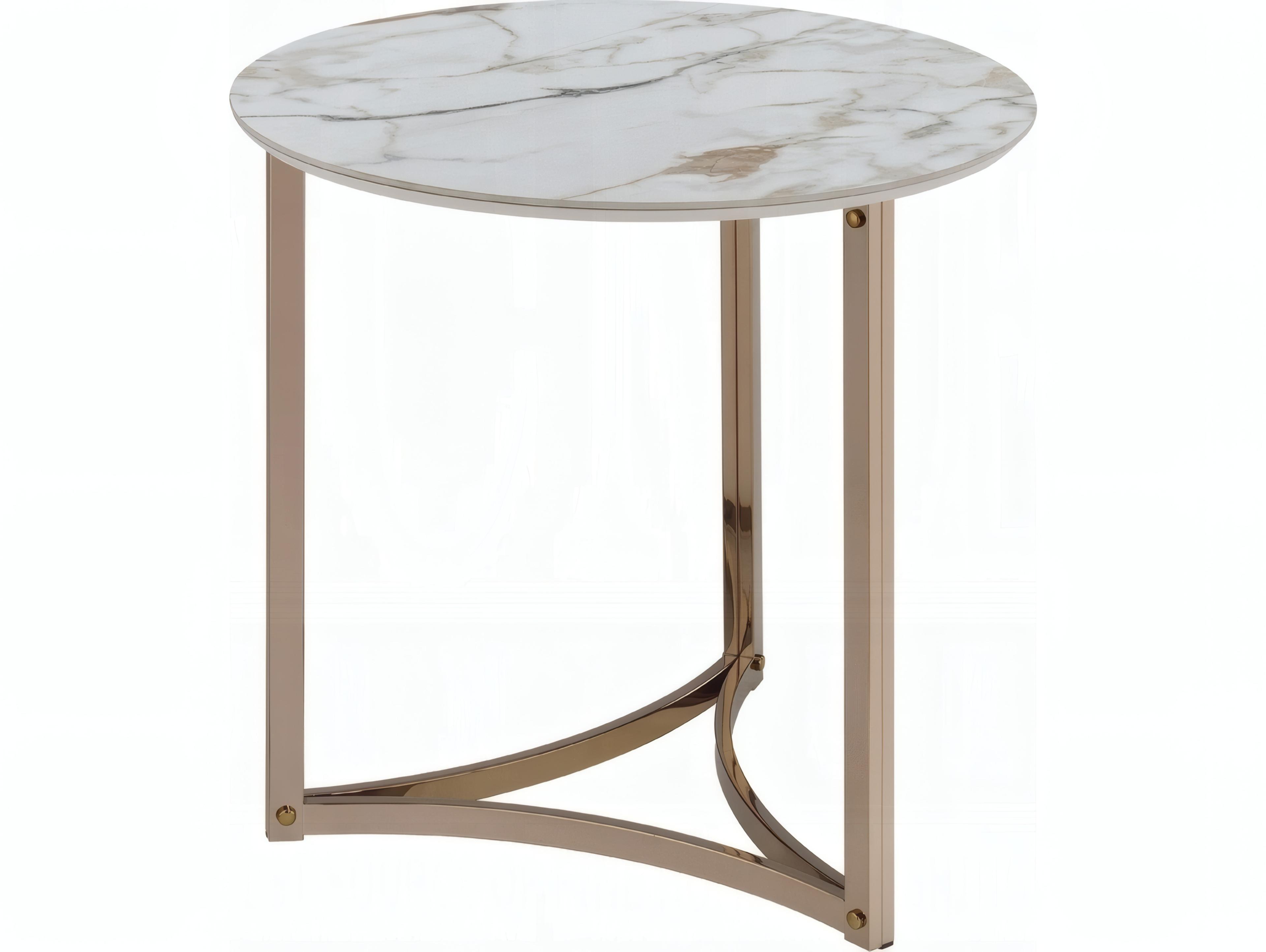 Aziz Round Sintered Stone Top Champagne End Table