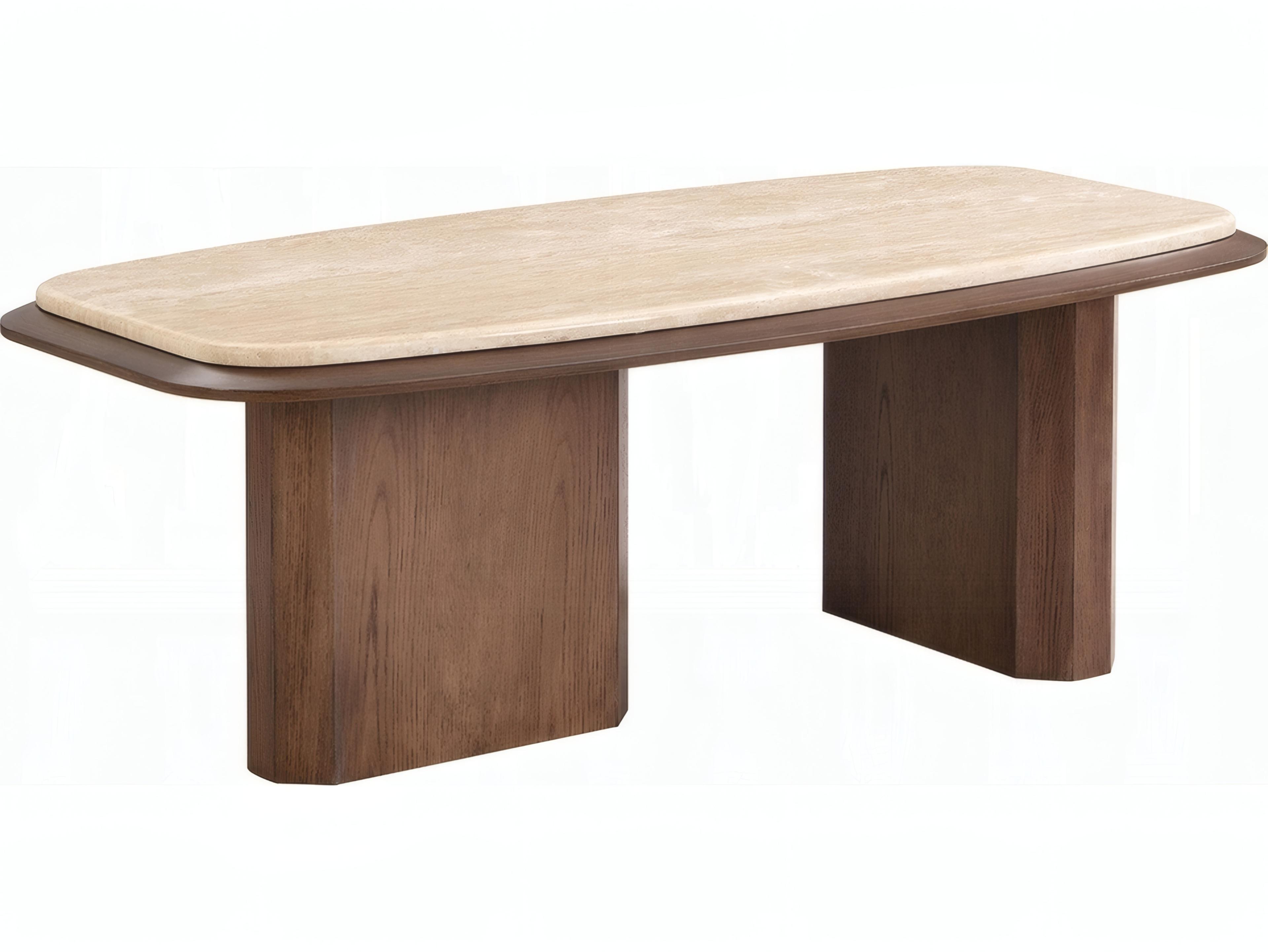 Acme Furniture Kasha Rectangular Stone Travertine Top Walnut Coffee Table