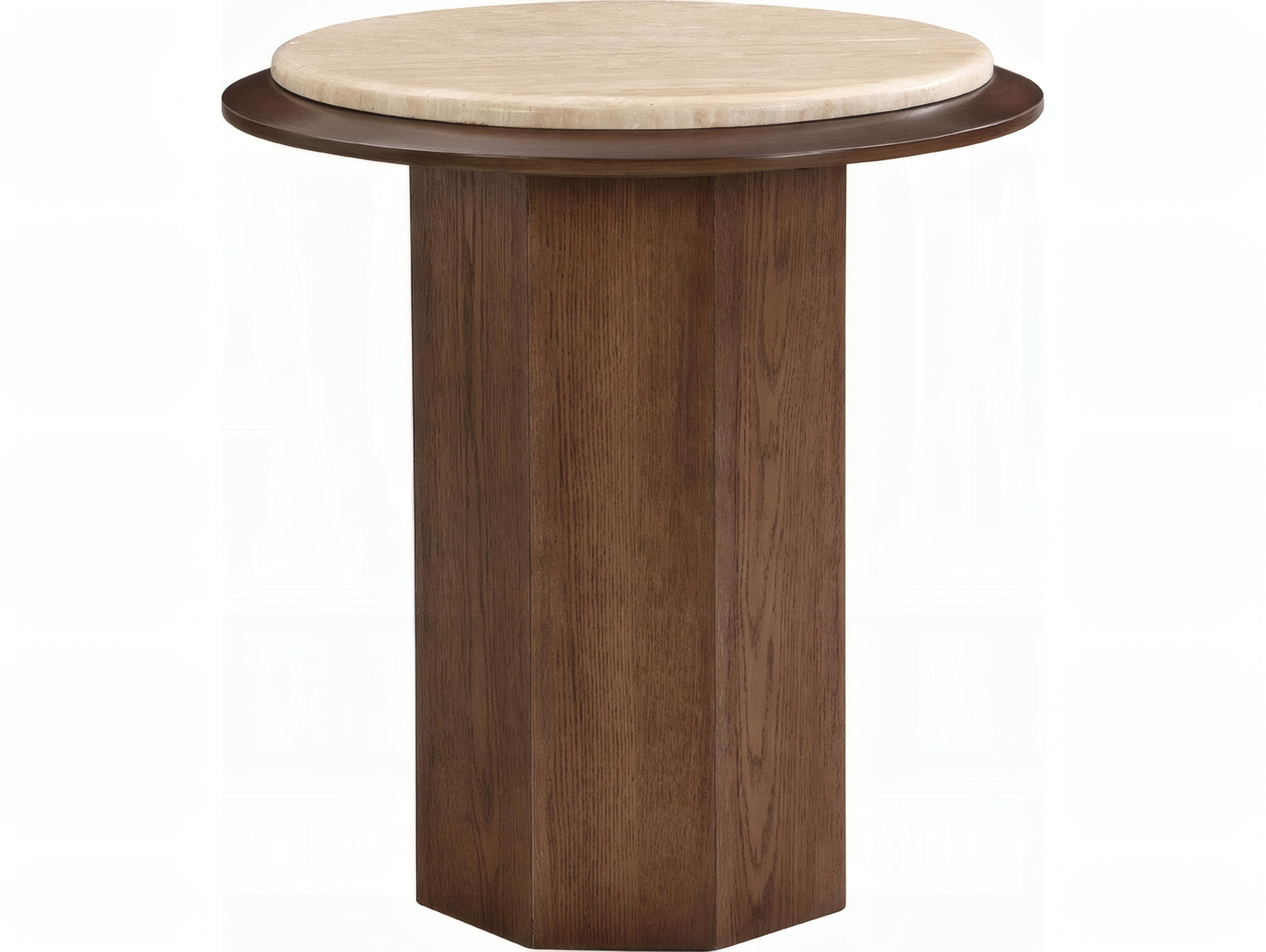Acme Furniture Kasha Round Stone Travertine Top Walnut End Table