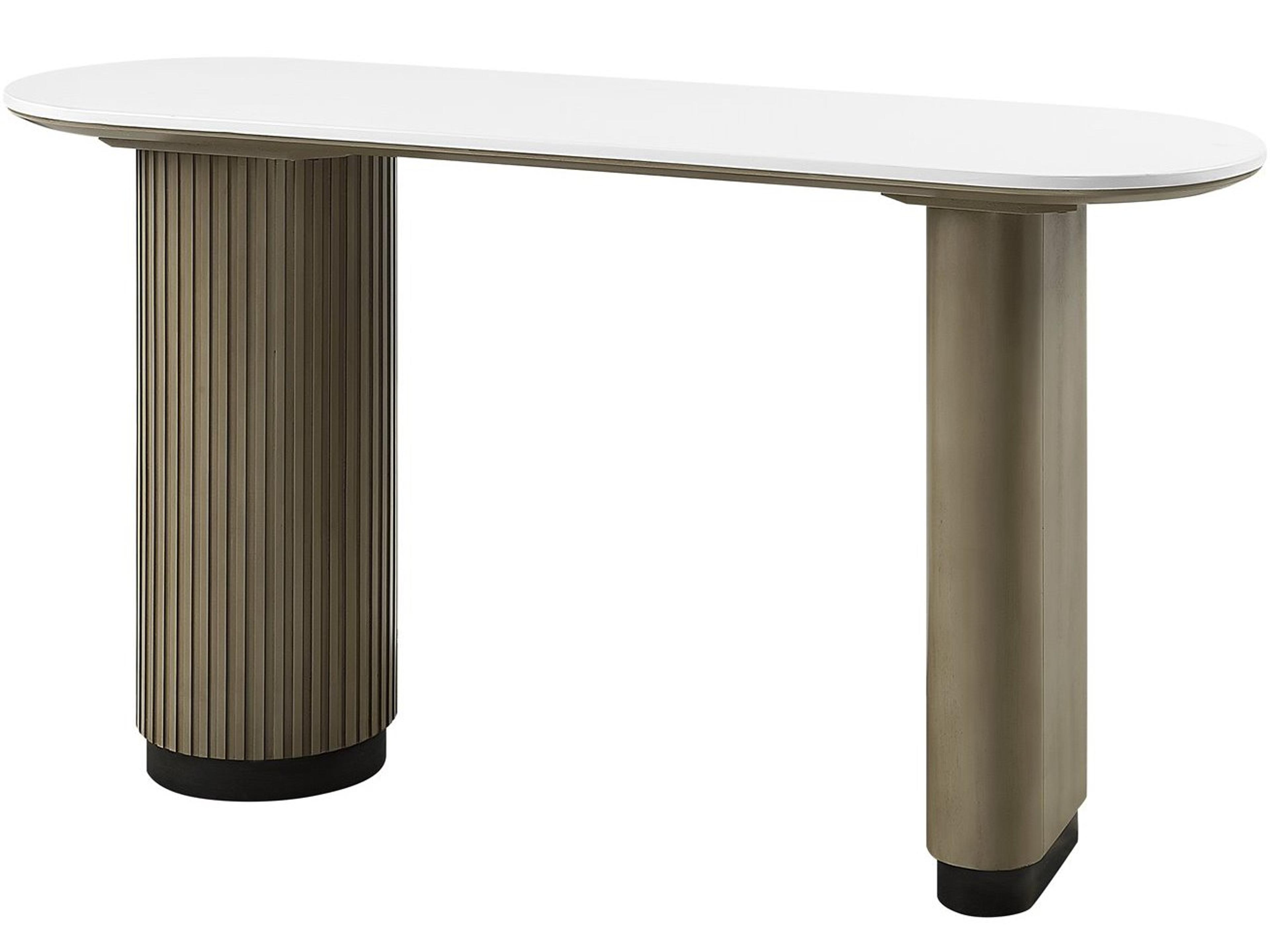 Acme Furniture Clayten Oval Faux Marble Engineering Top Light Oak Console Table