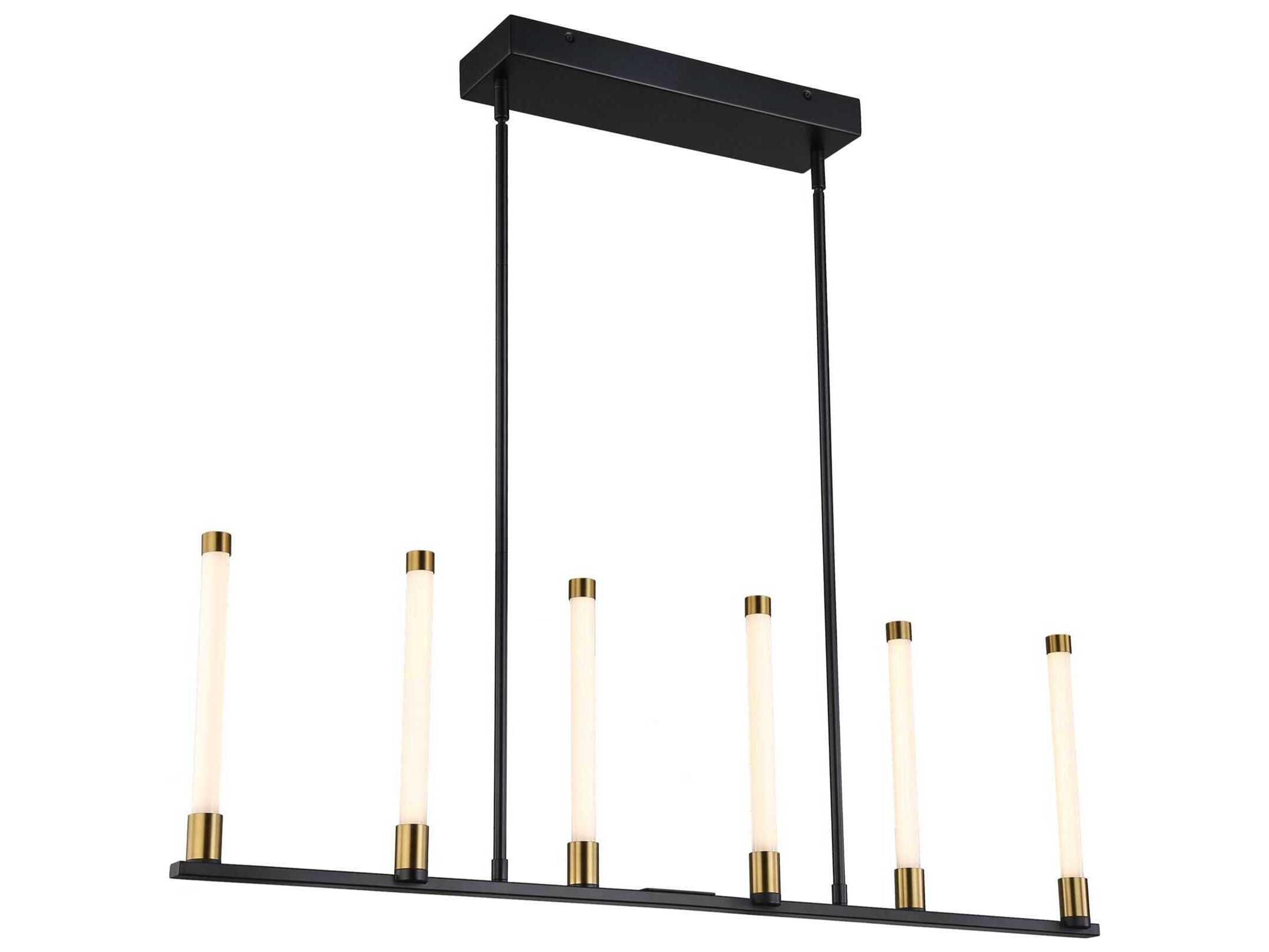 Artcraft Infiniti 6-Light Matte Black Brass Glass LED Cylinder Linear Island Pendant