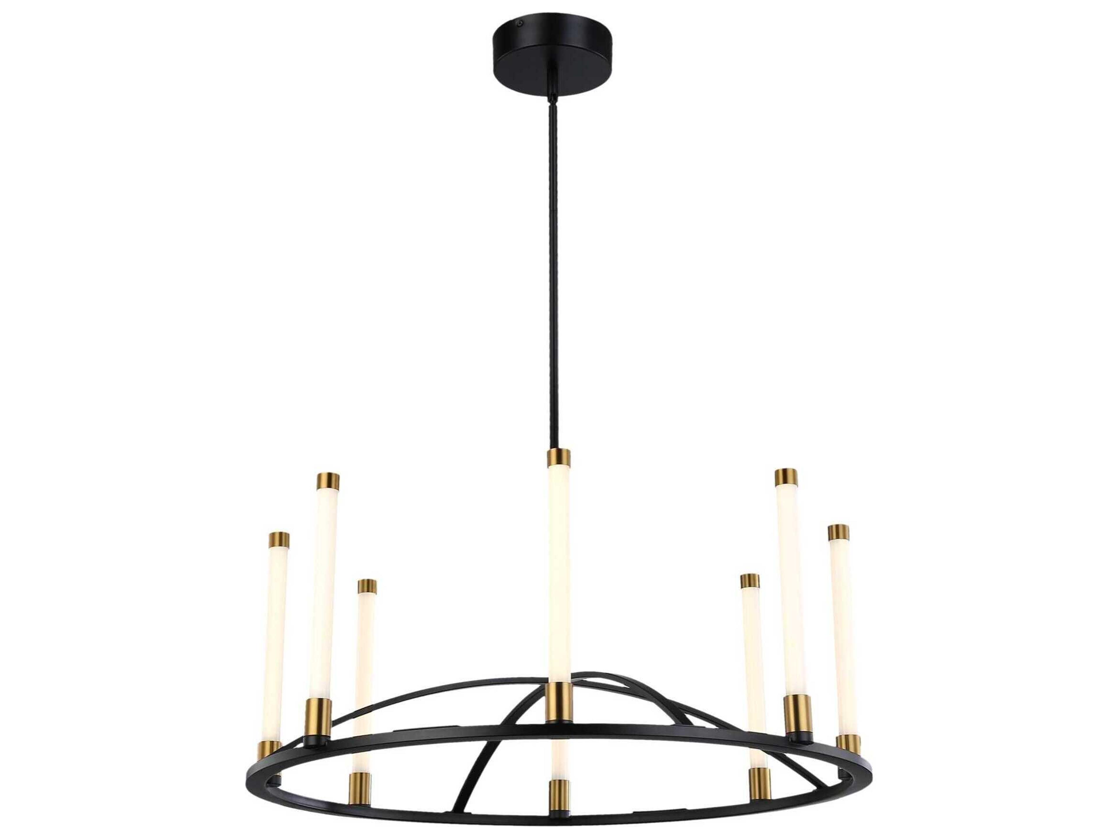 Artcraft Infiniti 8-Light Matte Black Brass Glass LED Cylinder Linear Chandelier