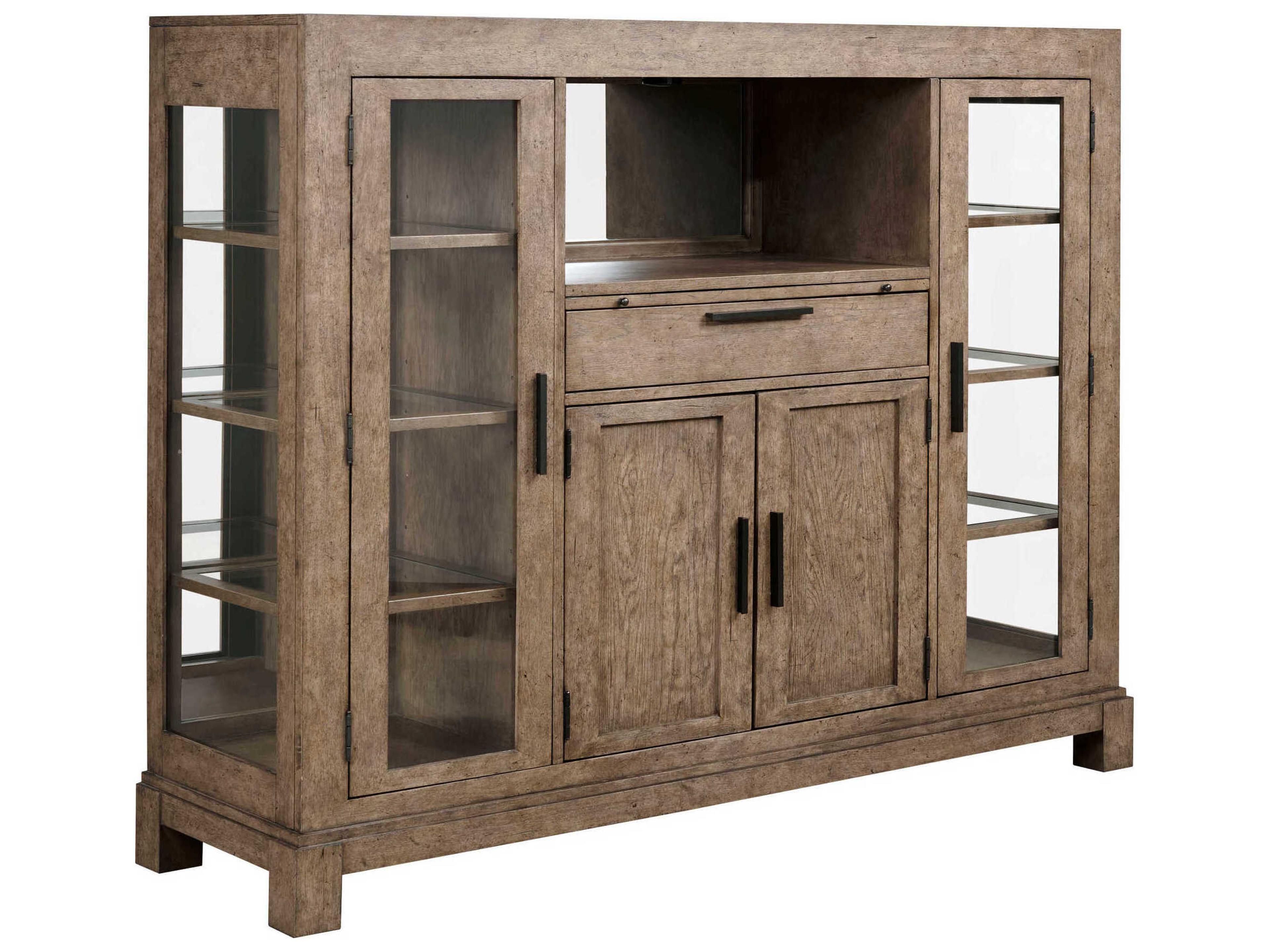 American Drew Skyline Bailey Brown Oak Wood Smoke Bar Cabinet